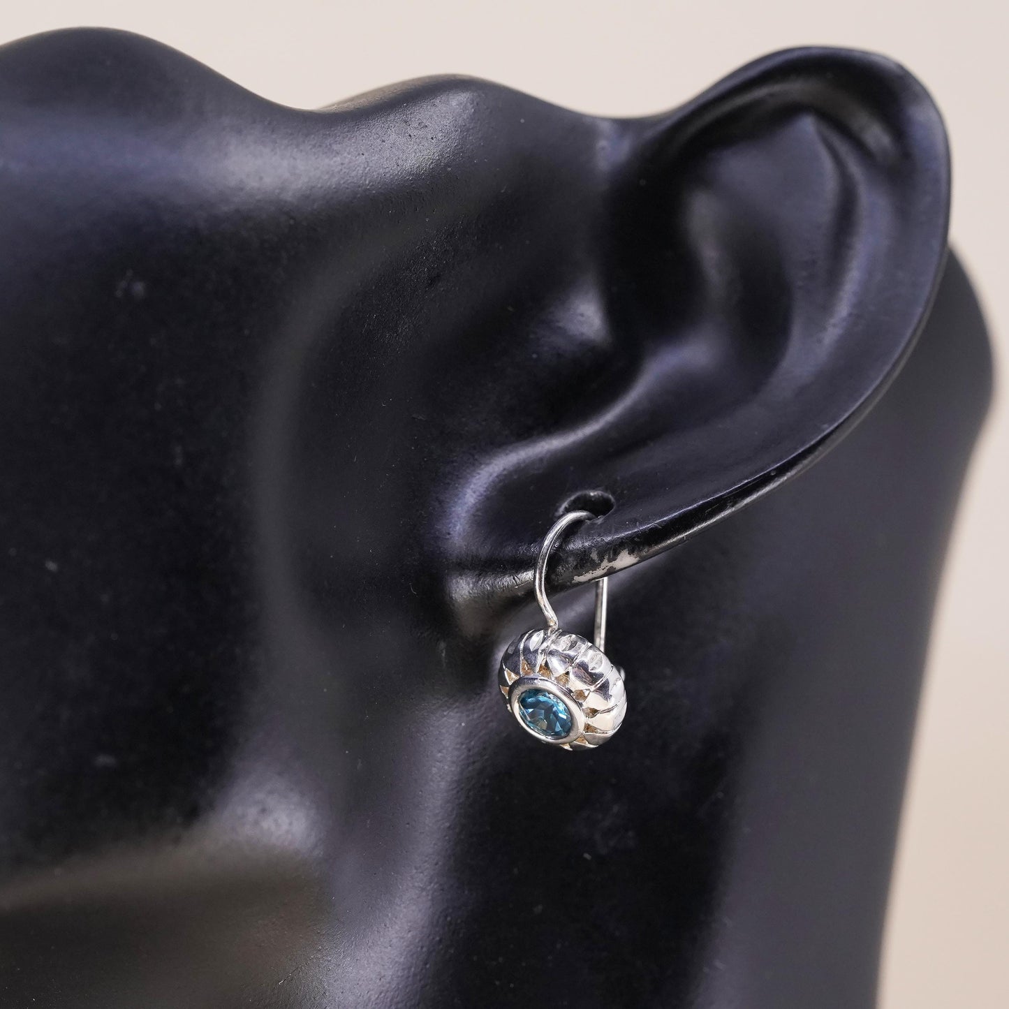 Southwestern sterling silver 925 handmade single earring with topaz lever back