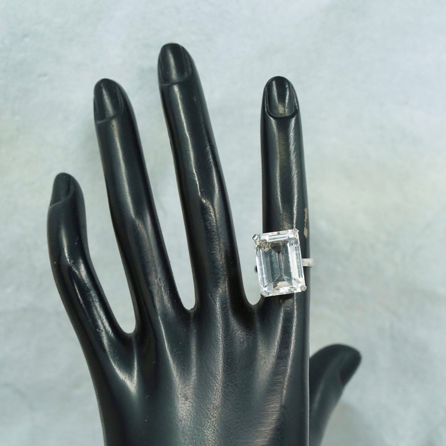 Size 5, vintage Sterling 925 silver handmade ring with crystal