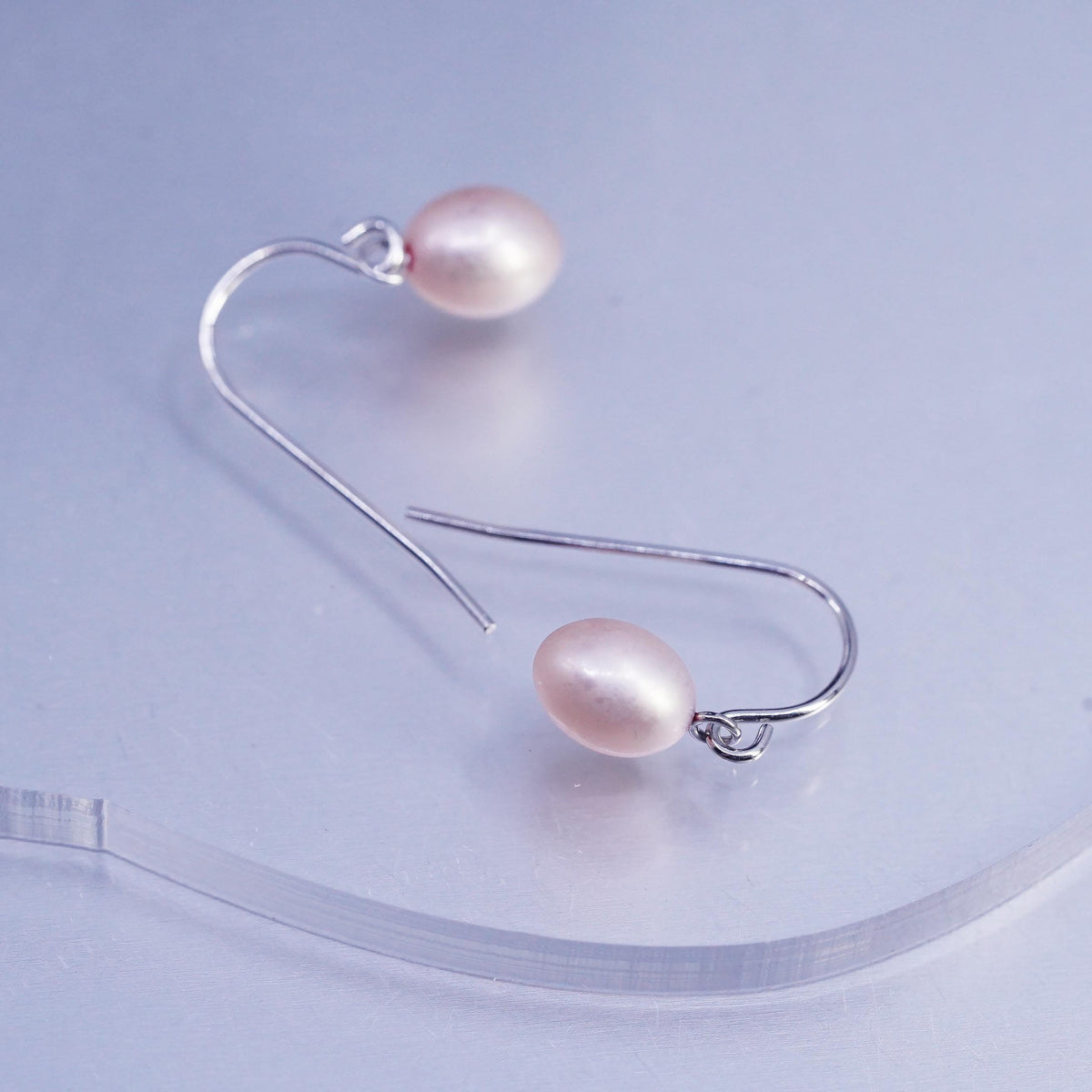 Vintage Sterling 925 silver earrings, dangle with teardrop pearl