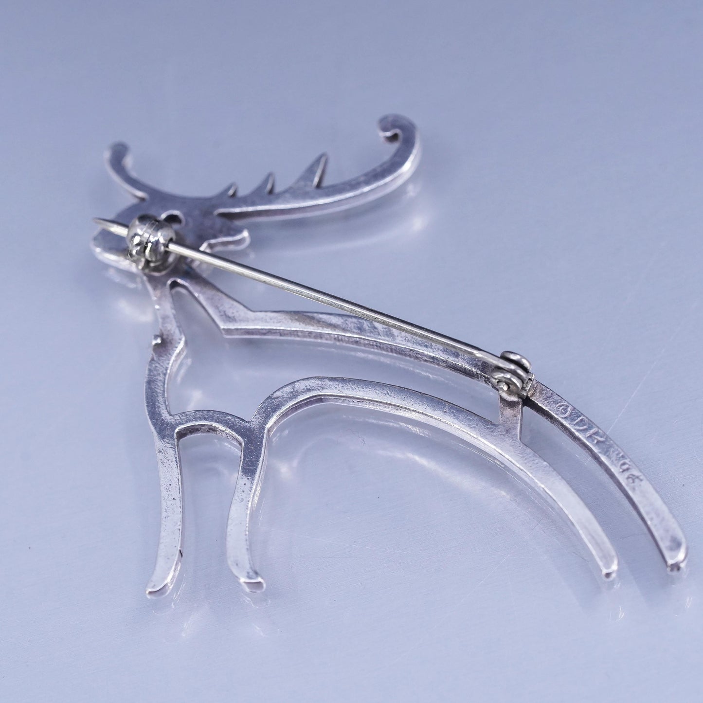 Vintage sterling silver handmade square brooch, 925 antler deer pin