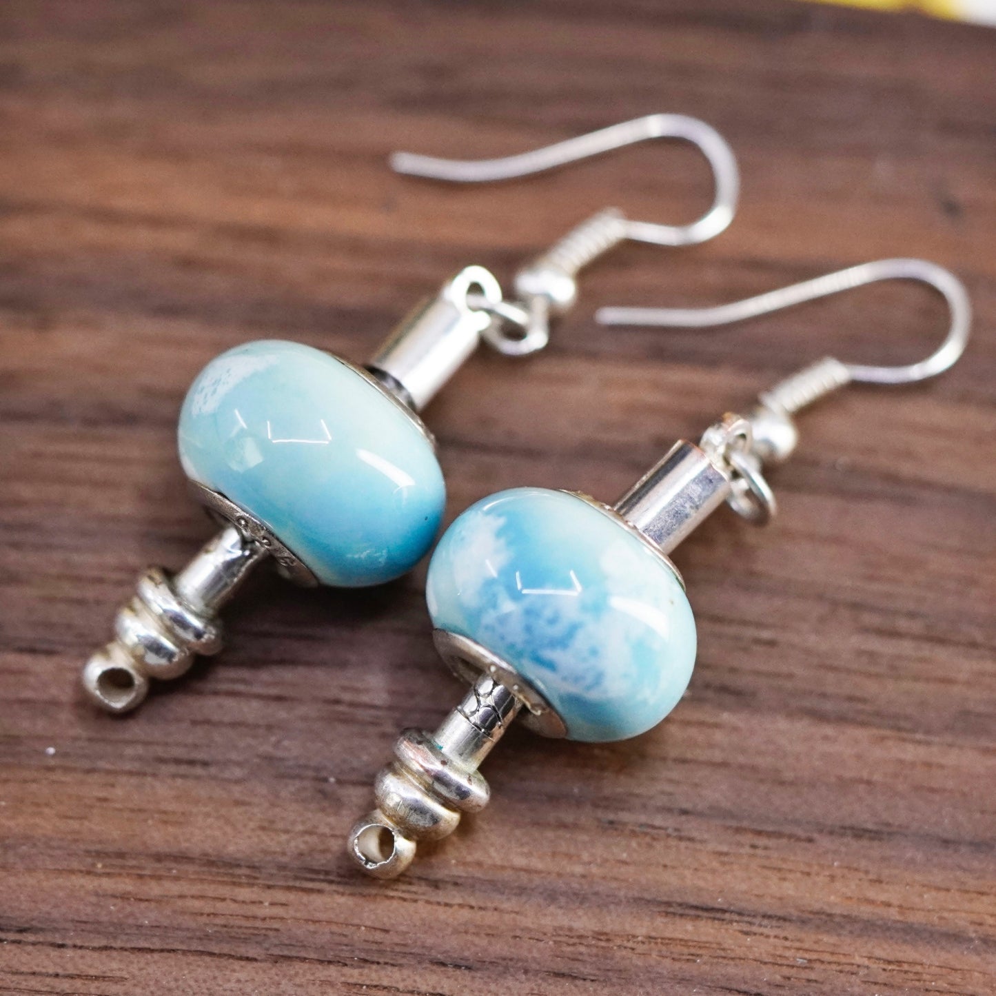 Vintage Sterling silver handmade earrings, 925 blue glass beads