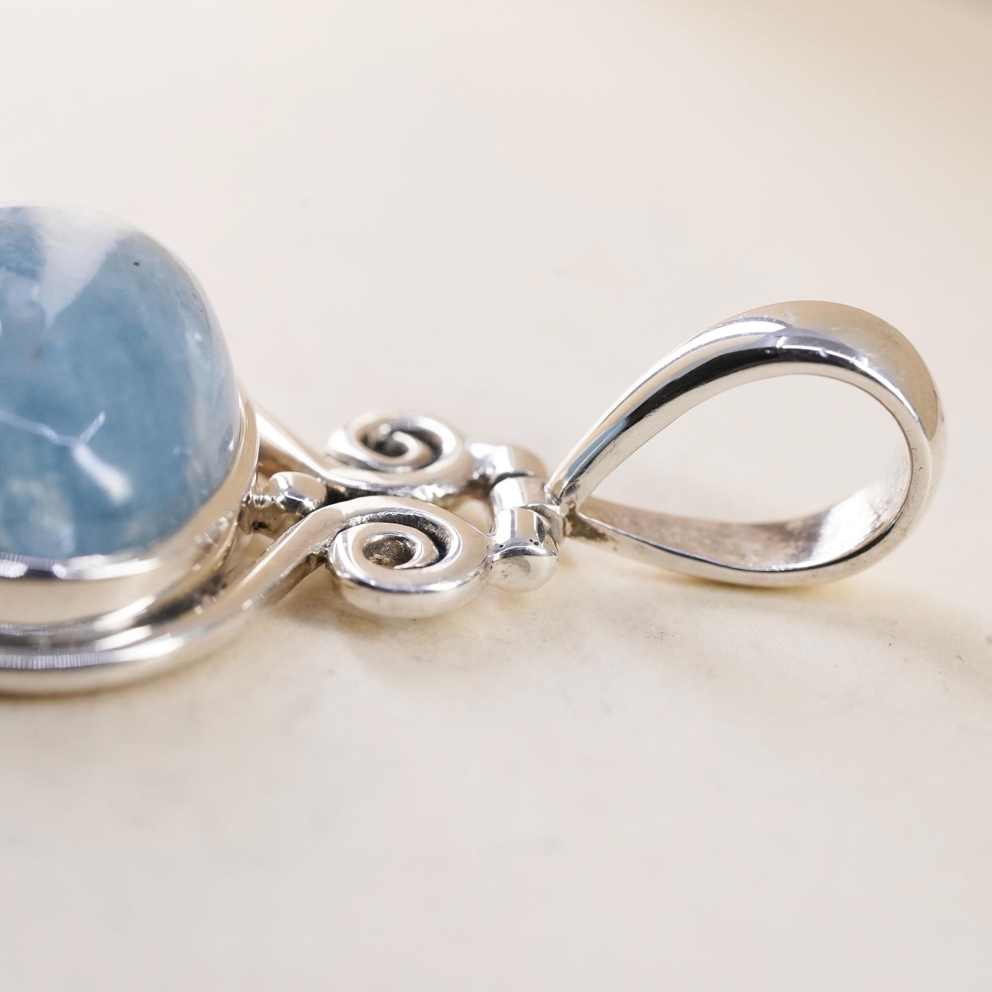 Vintage ARYA Aquamarine Blue Topaz Moonstone Sterling Silver Pendant, Statement Jewelry, Artisan Gemstone, stamped 925 Arya