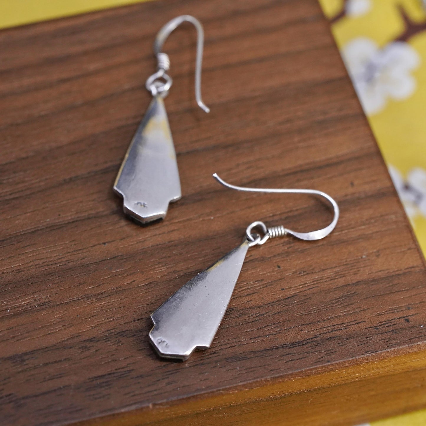 Vintage Sterling 925 silver handmade teardrop earrings with onyx and beads