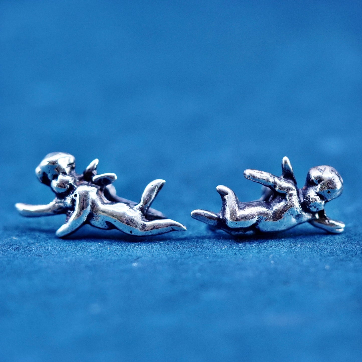Vintage Sterling silver handmade earrings, 925 screw back Angel Jupiter