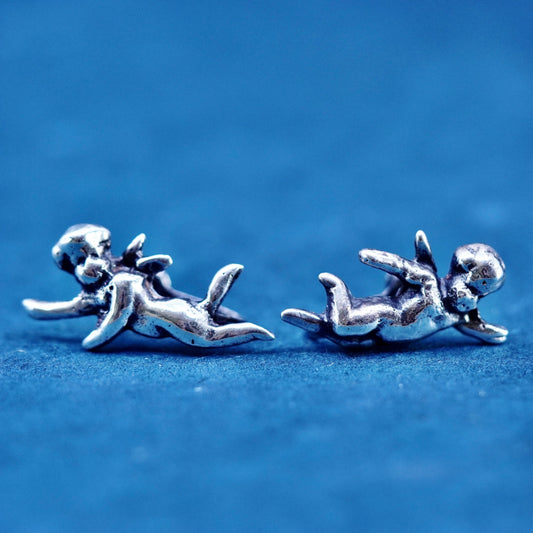 Vintage Sterling silver handmade earrings, 925 screw back Angel Jupiter
