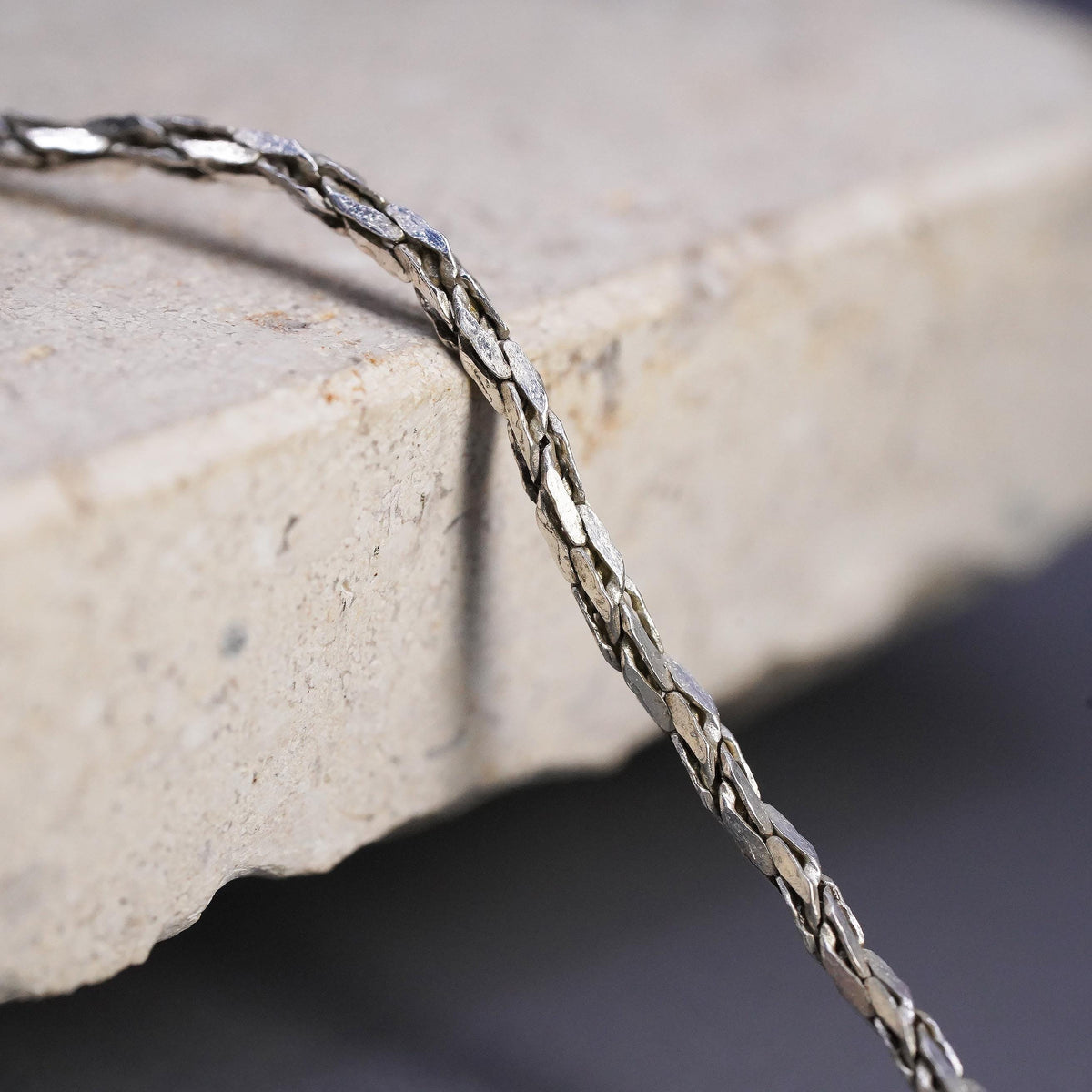 18" 2mm, Vintage Italian Sterling silver handmade necklace, twisted 925 nugget chain