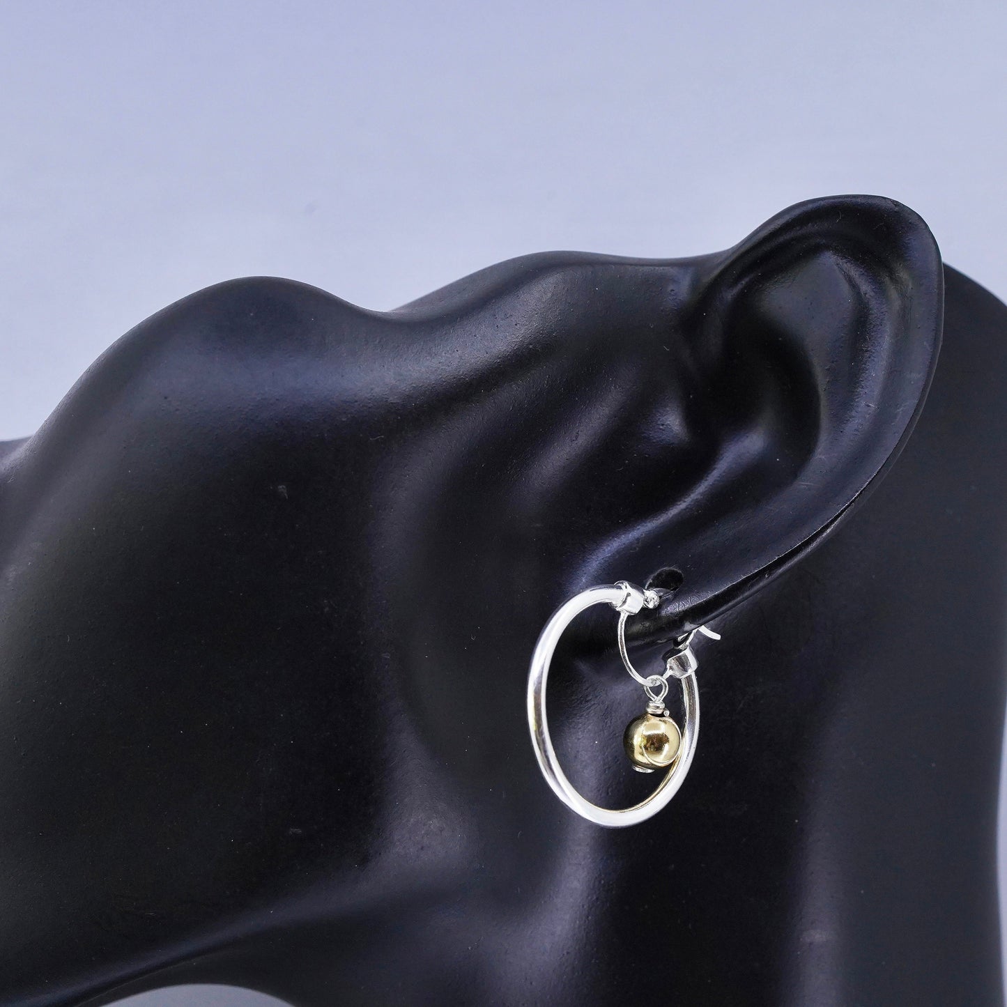 1”, two tone Sterling silver earrings, 925 huggie hoops 14K gold filled beads