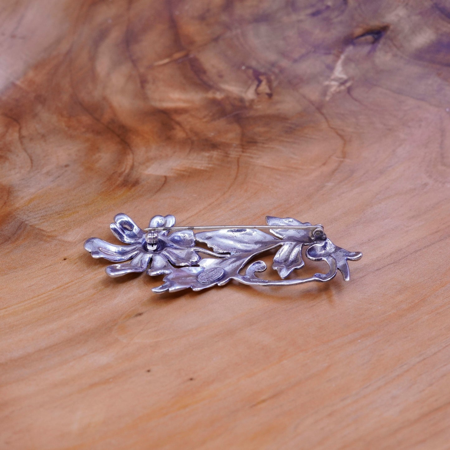 Vintage handmade sterling 925 silver flower brooch