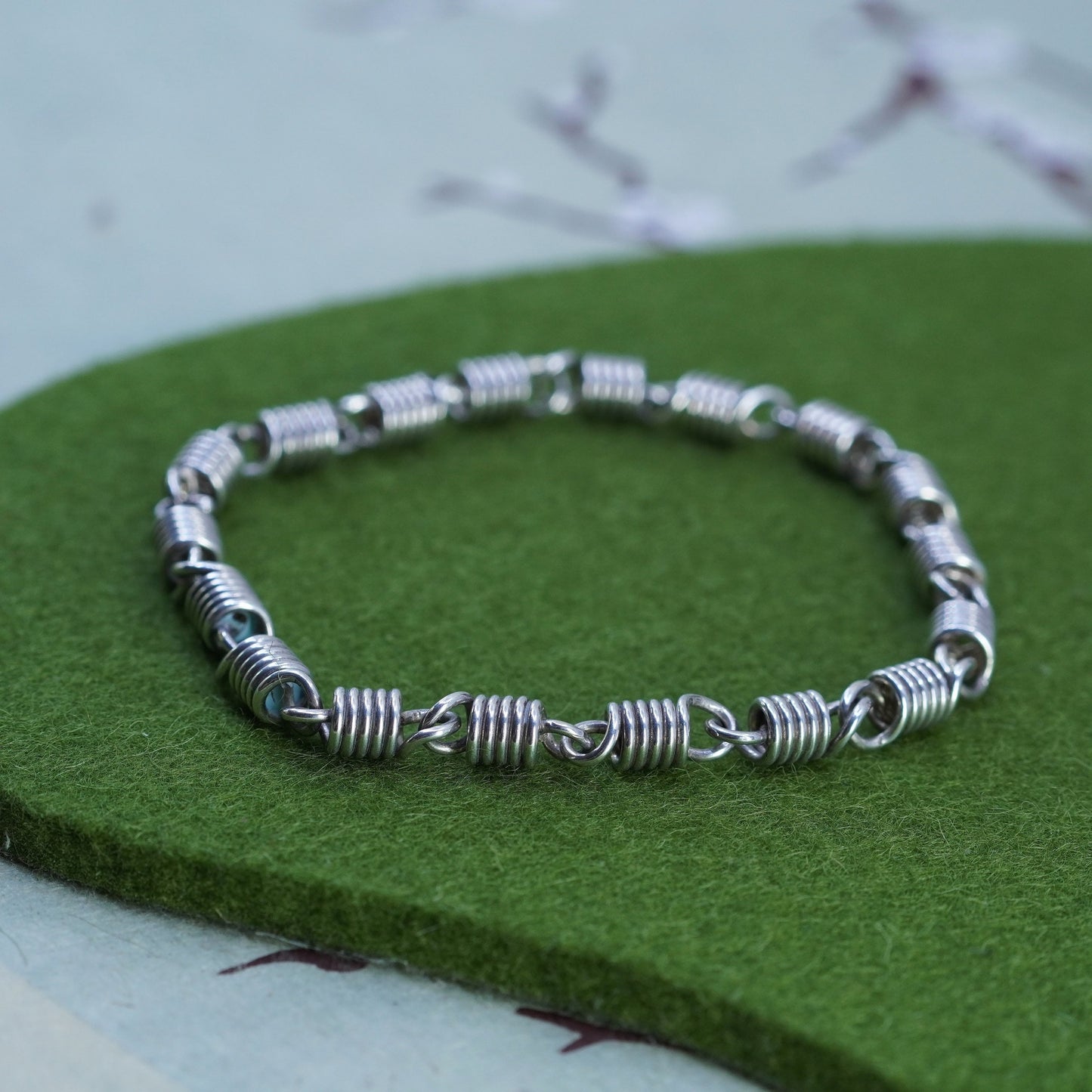 7.75” 6mm, Vintage sterling silver handmade bracelet, 925 spiral tube chain