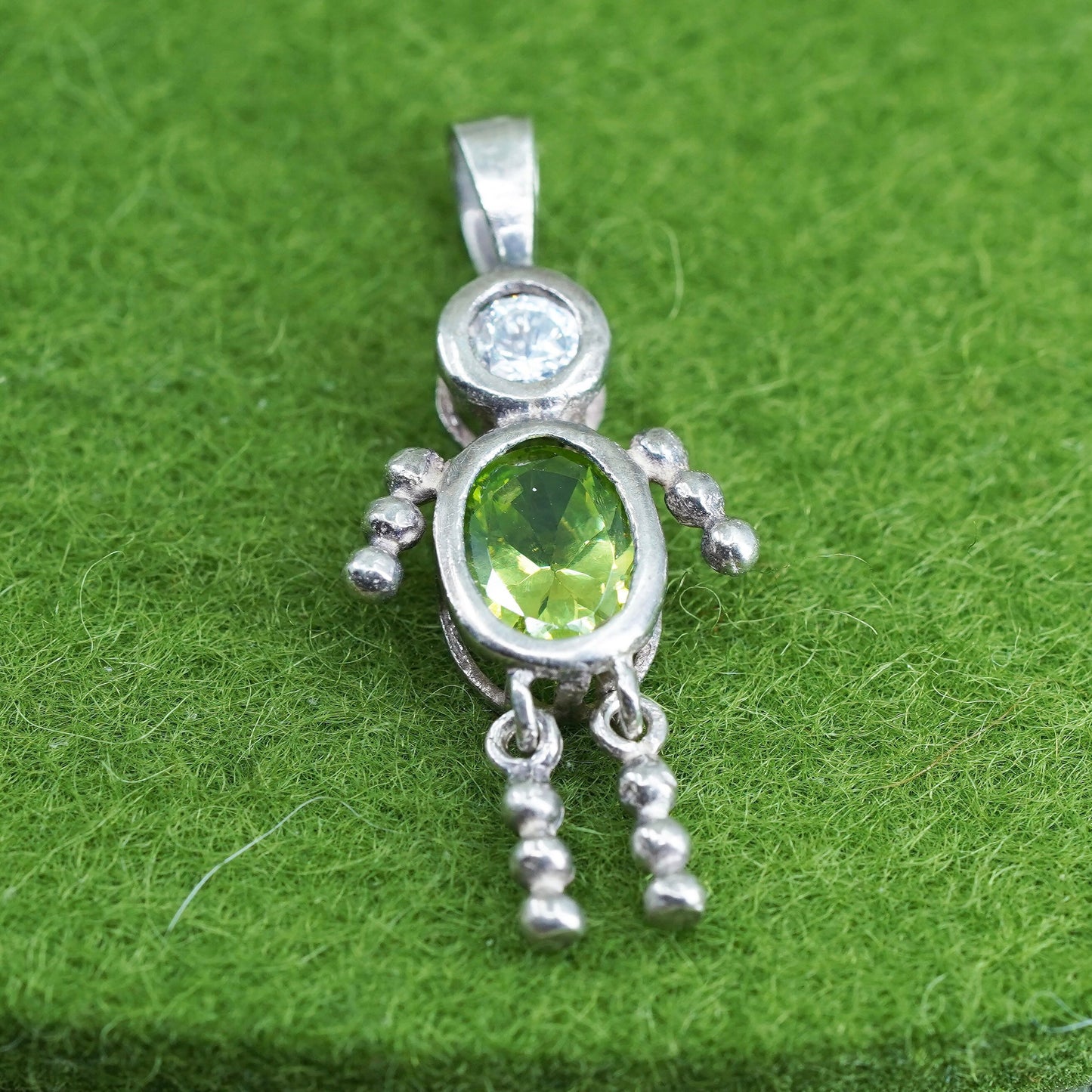 Vintage sterling 925 silver birthstone pendant boy figure charm with peridot