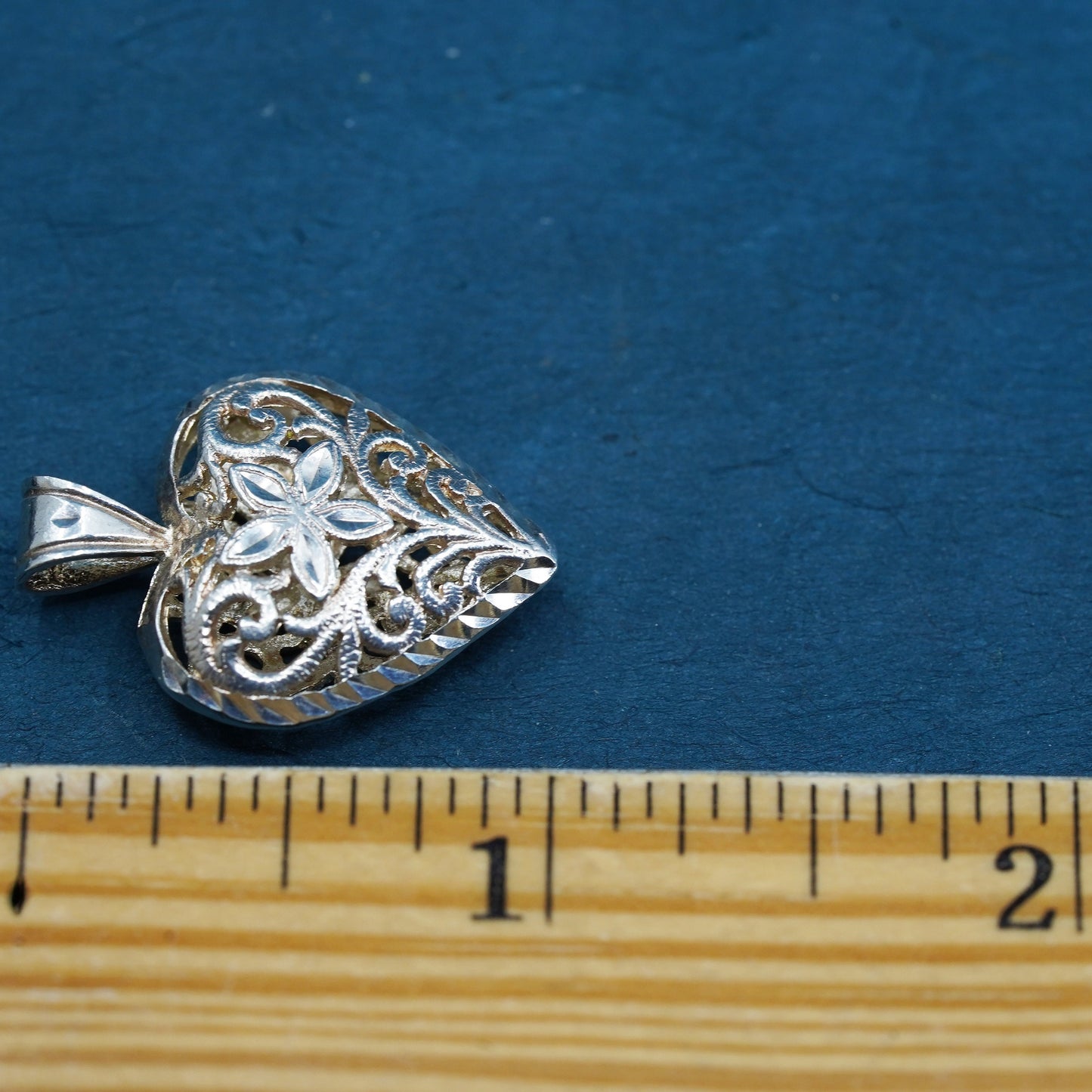 Vintage Sterling silver handmade pendant, 925 filigree heart