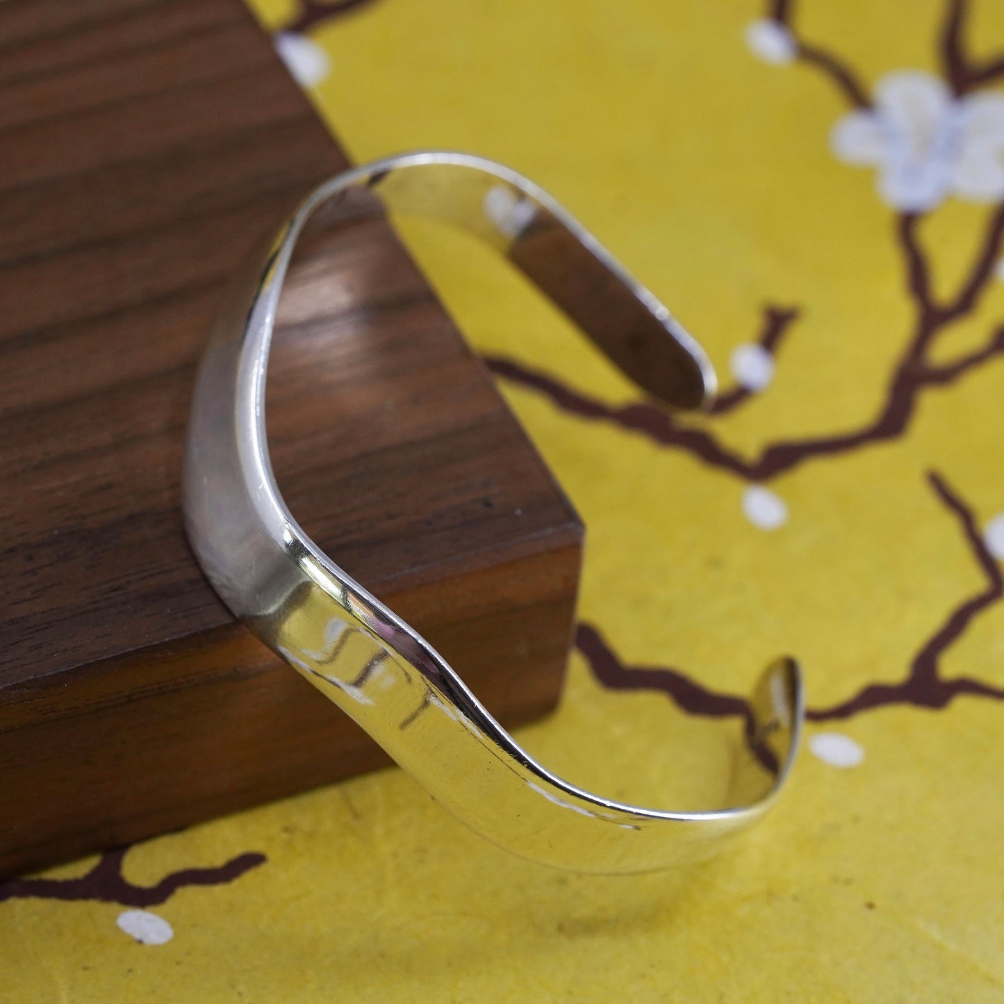 6.5", Vintage Mexican Sterling silver handmade bracelet, modern 925 wavy cuff