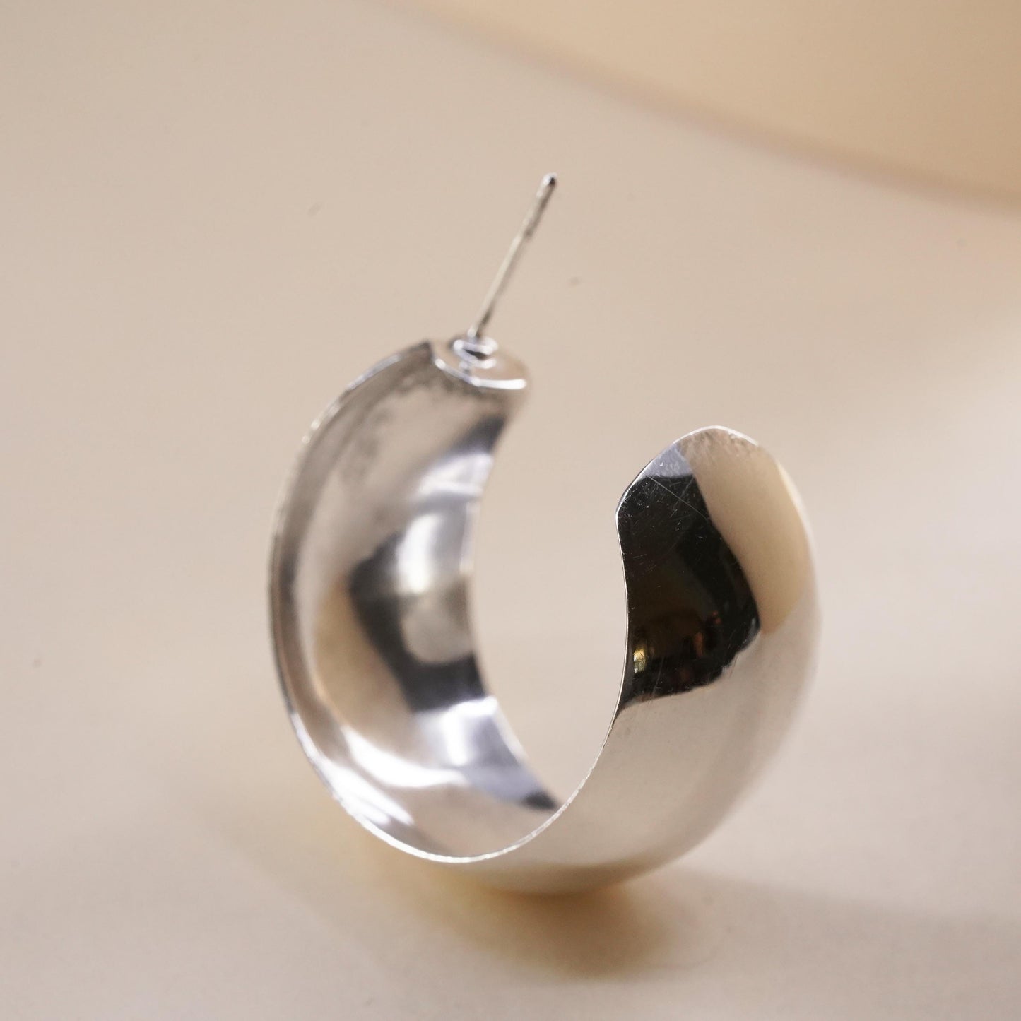 1.25", Vintage sterling silver loop single 1 earring, fashion huggie hoop stud