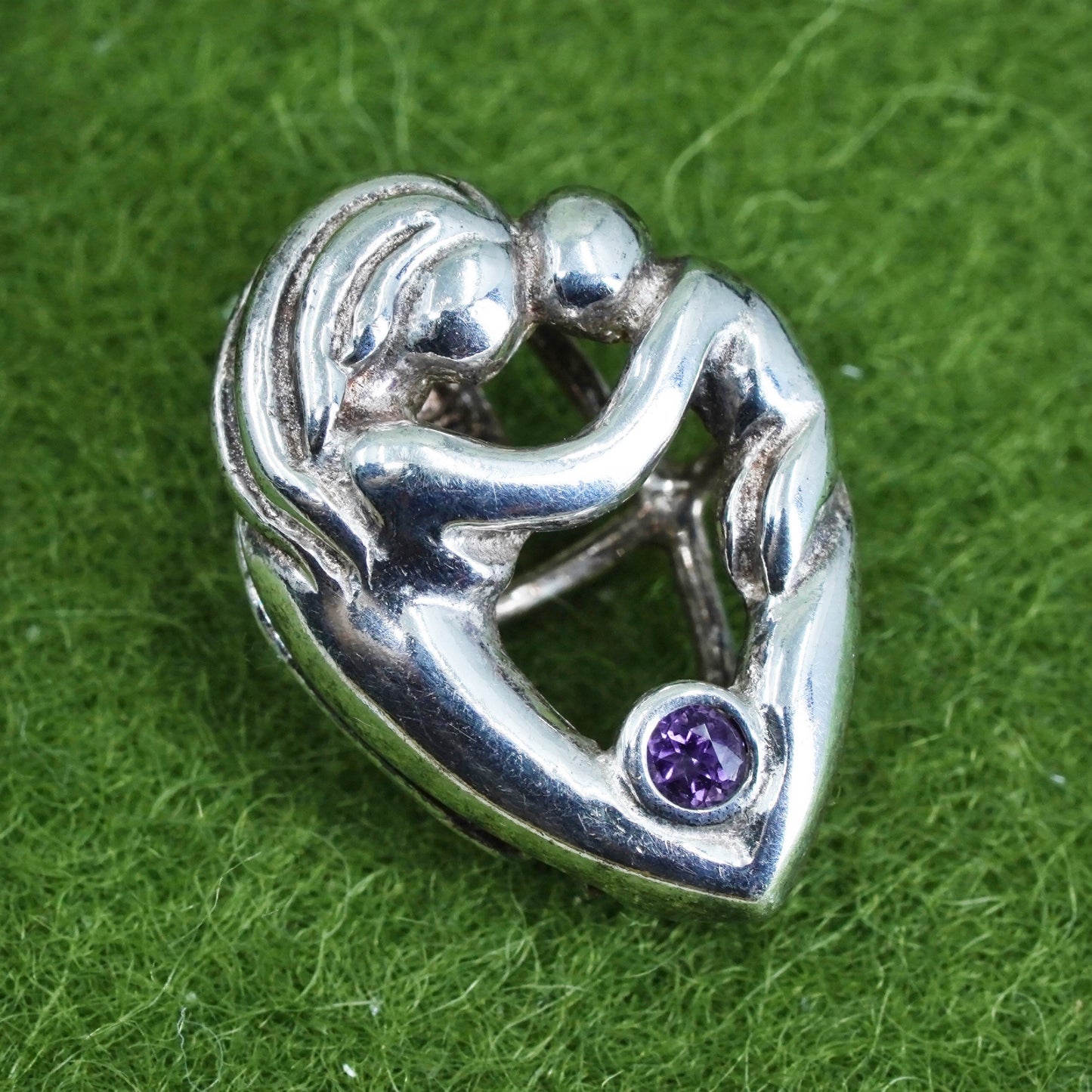 sterling silver pendant, 925 mother and baby pearl cage charm and amethyst