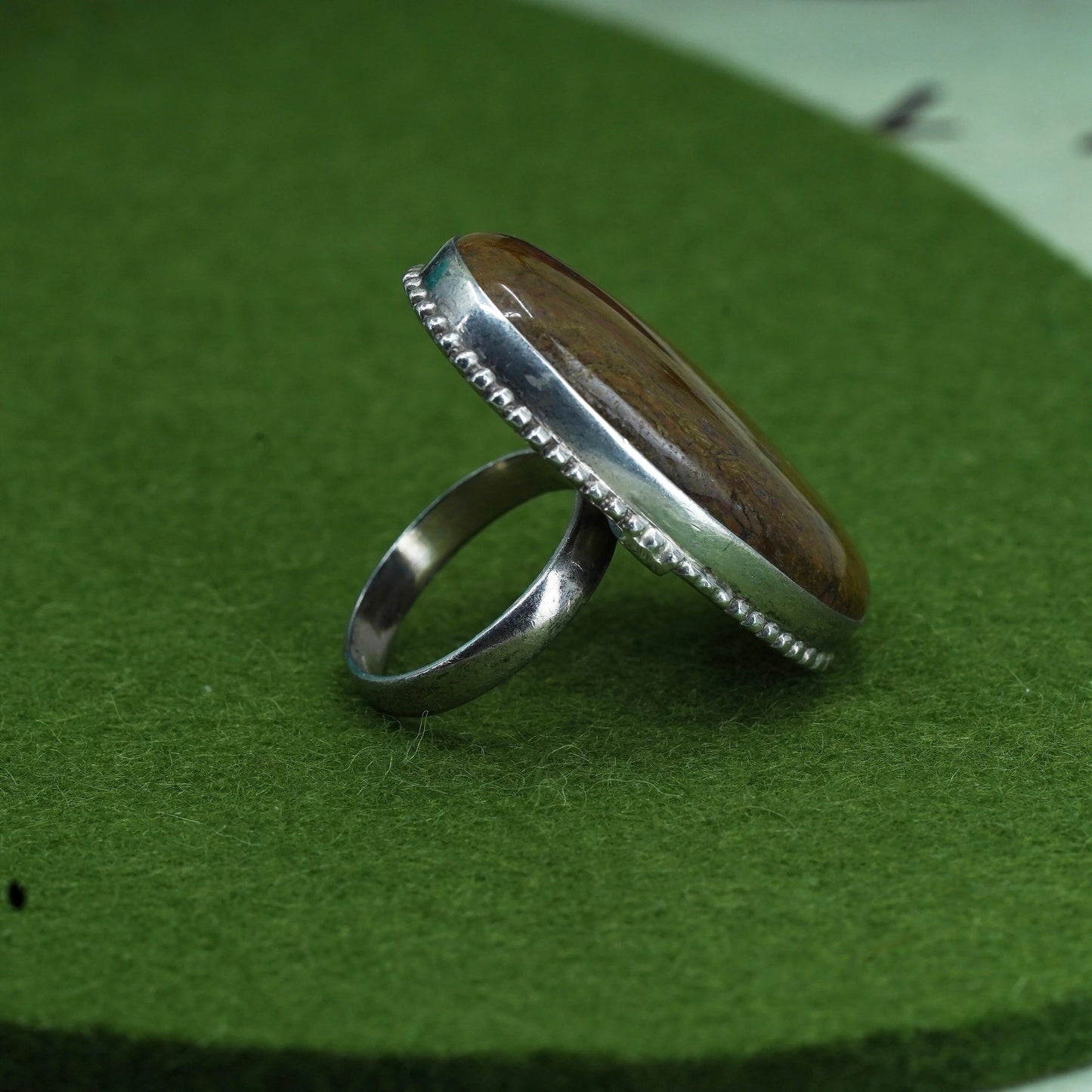 sz 9, sterling silver ring, southwestern handmade 925 silver ring oval broznite