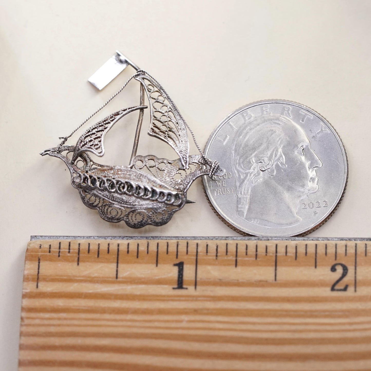 Sterling Silver Filigree Sailboat Brooch, 925 Maritime Ship Pin Sailing Yacht