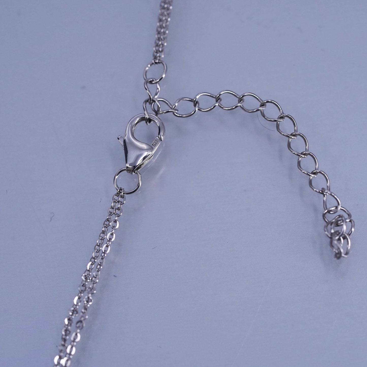 16+2”, vintage Sterling 925 silver double strands circle necklace cz pendant