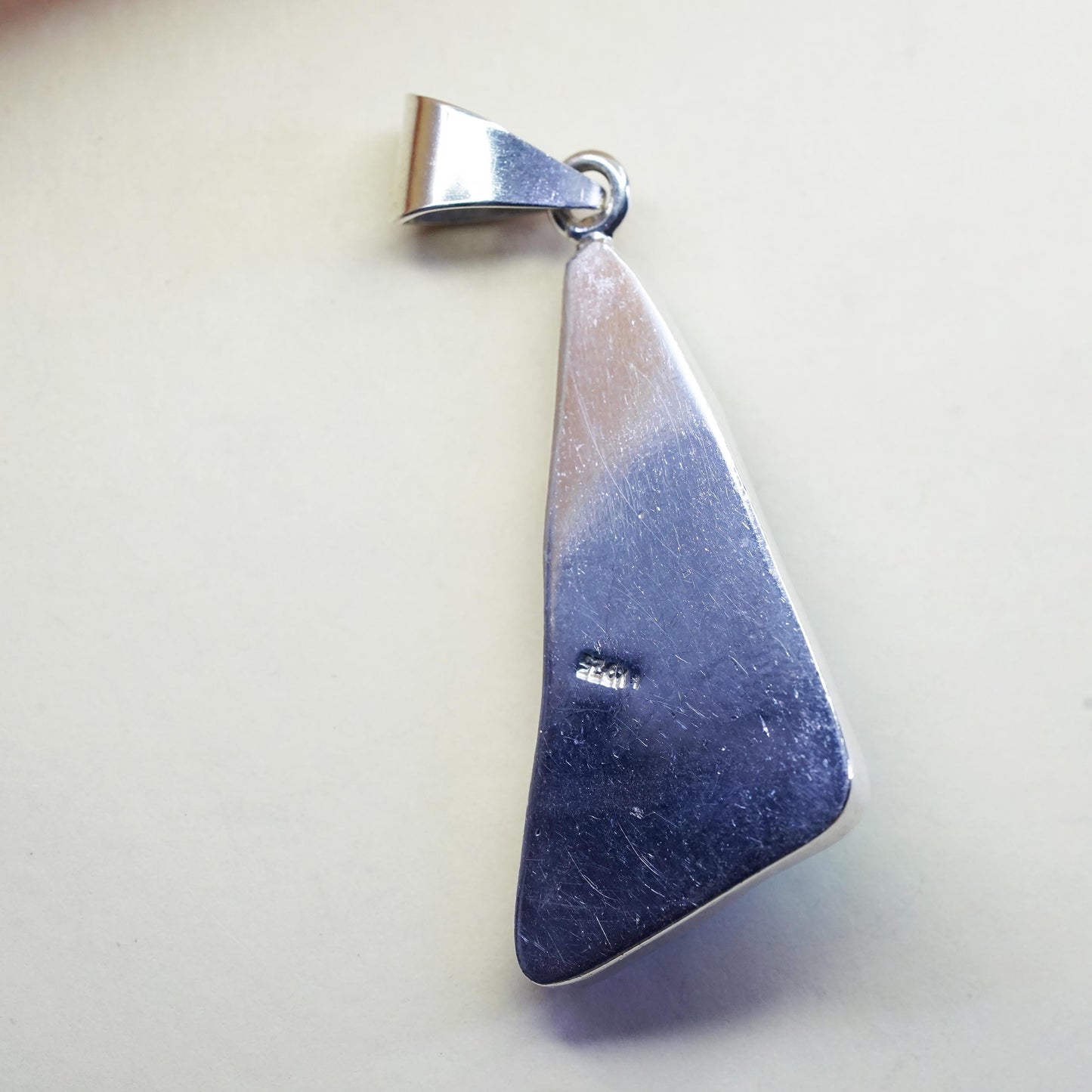 sterling 925 silver with blue metallic dichroic foiled glass triangle pendant
