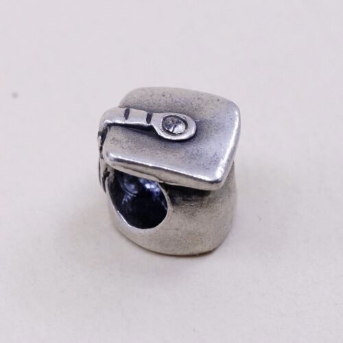 vtg sterling silver graduation pendant, 925 silver cap bead charm W/ Cz