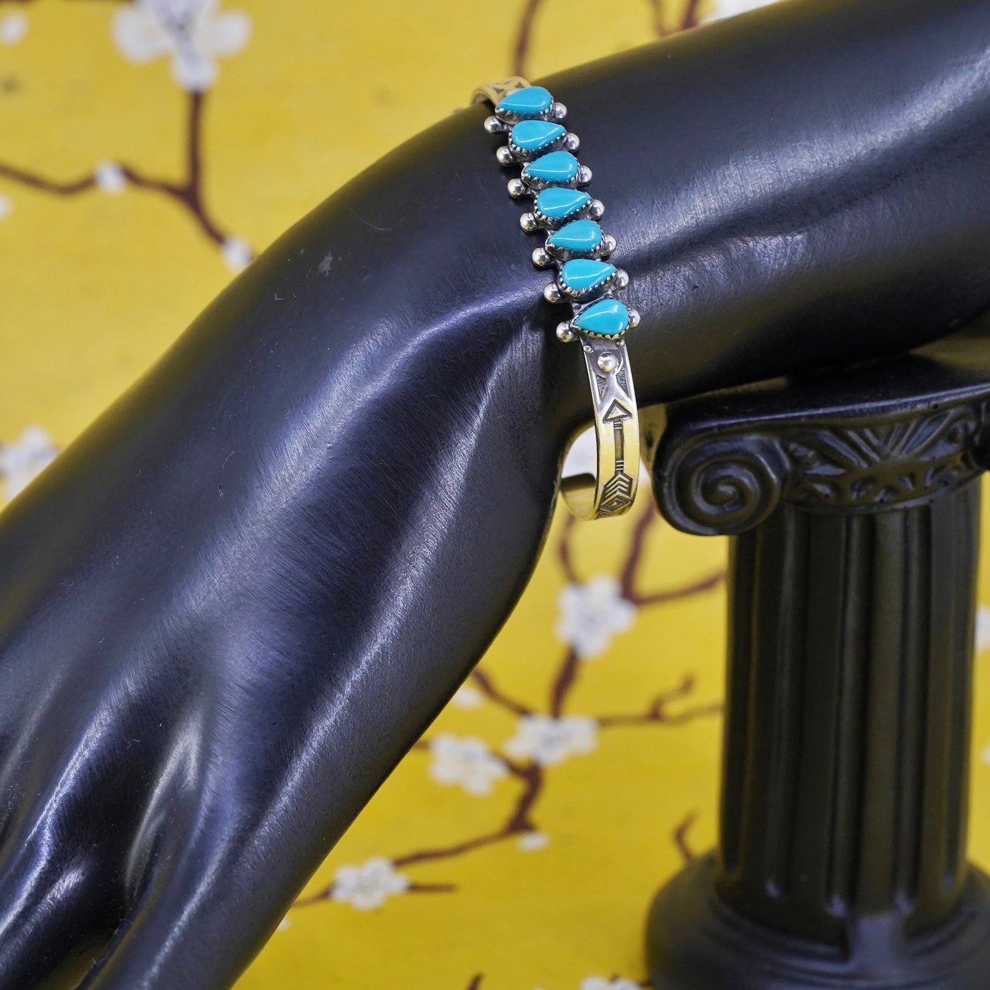 5.25”, VTG Navajo Pacific Jewelry Sterling silver bracelet, 925 cuff turquoise