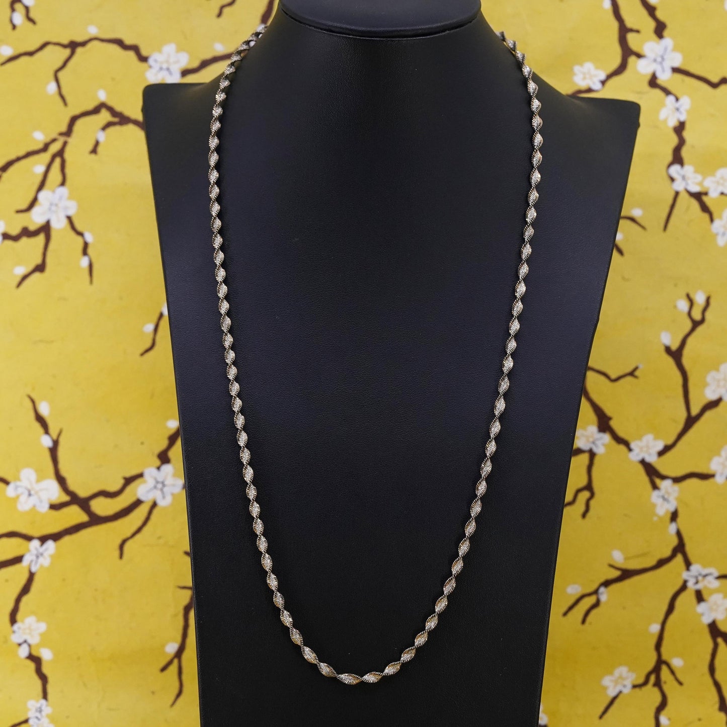 24" vermeil yellow gold Sterling silver necklace, 925 twisted herringbone chain