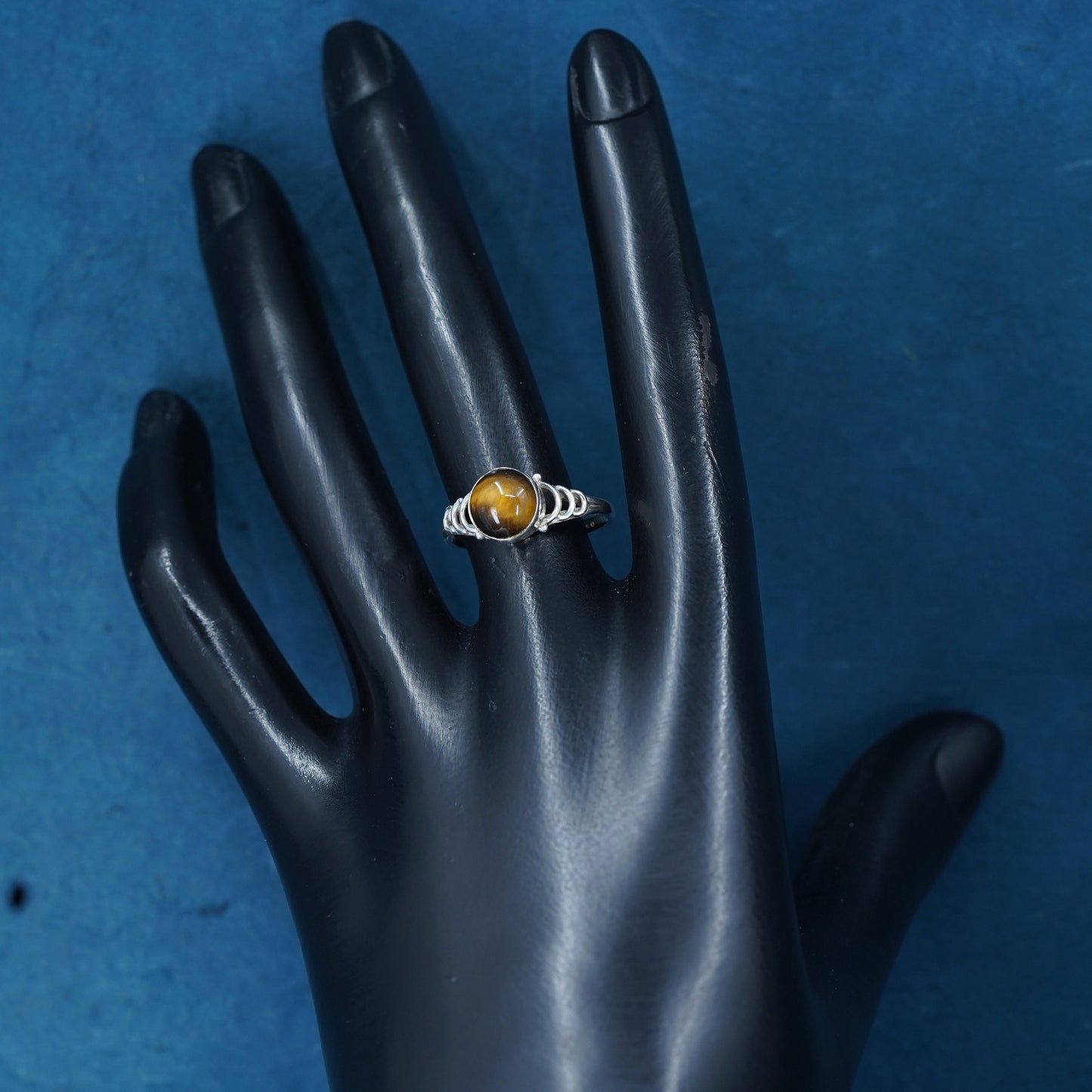 Size 7, vintage Sterling 925 silver handmade ring with golden tiger eye