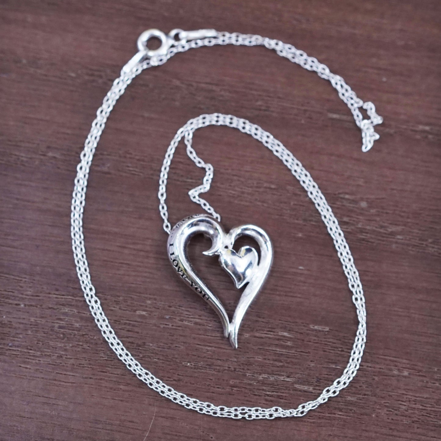18”, Italy Sterling 925 Silver Chain Necklace W/ heart Pendant “mom, I love you