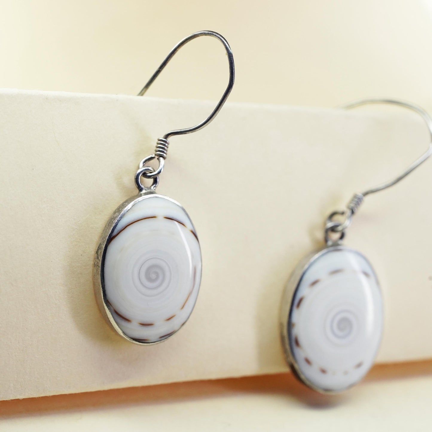 Vintage Sterling 925 silver handmade earrings with shiva eye snail shell beads