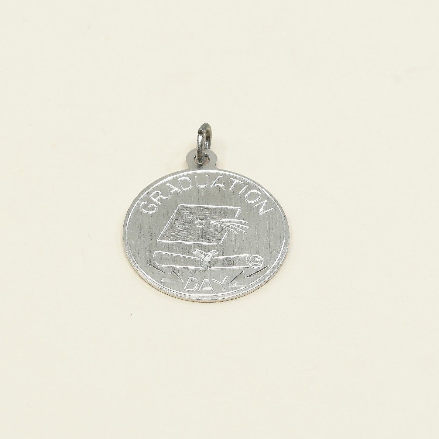 vtg sterling silver graduation pendant, 925 silver circle tag charm