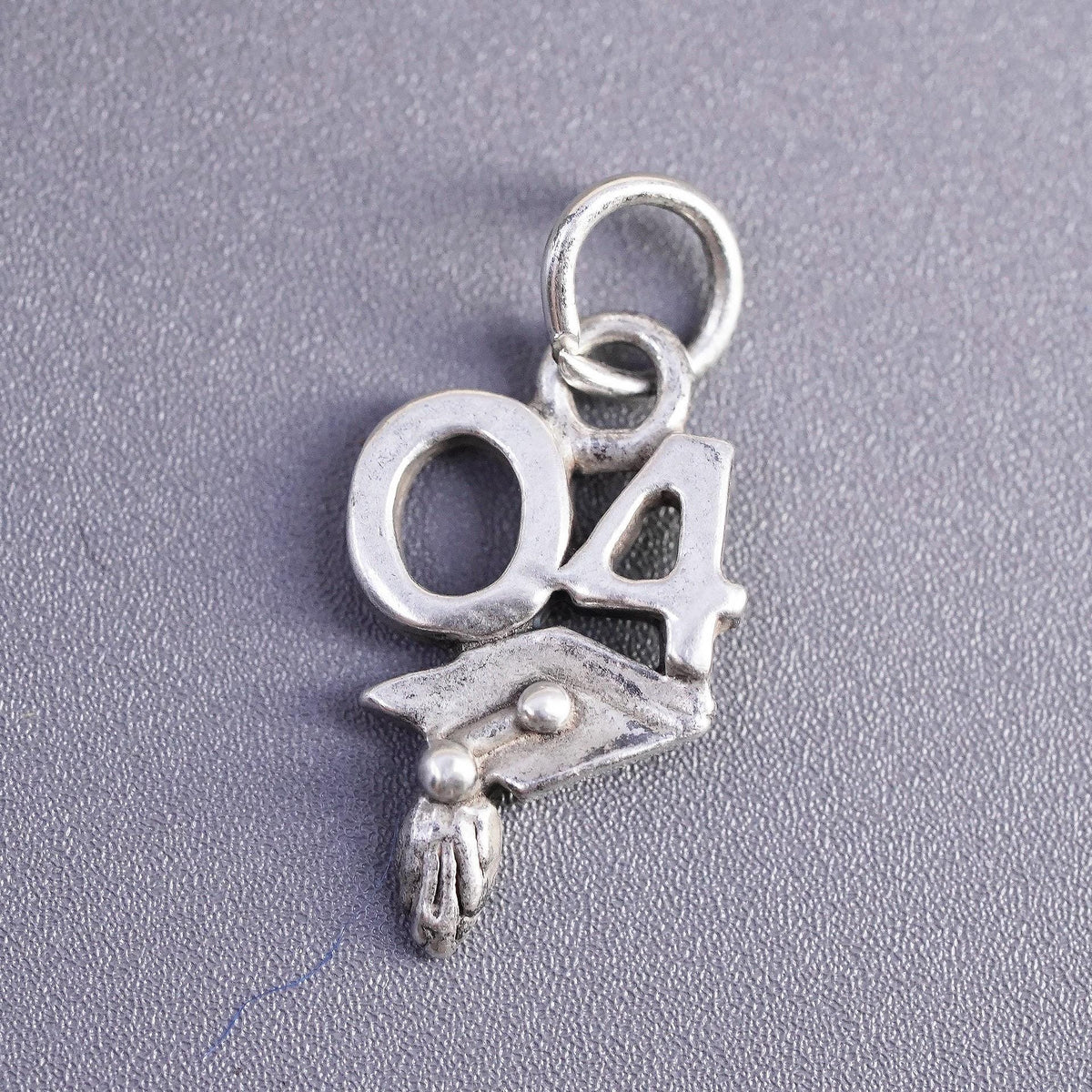 Vintage sterling silver pendant, 925 silver 2004 tag charm with Graduation cap