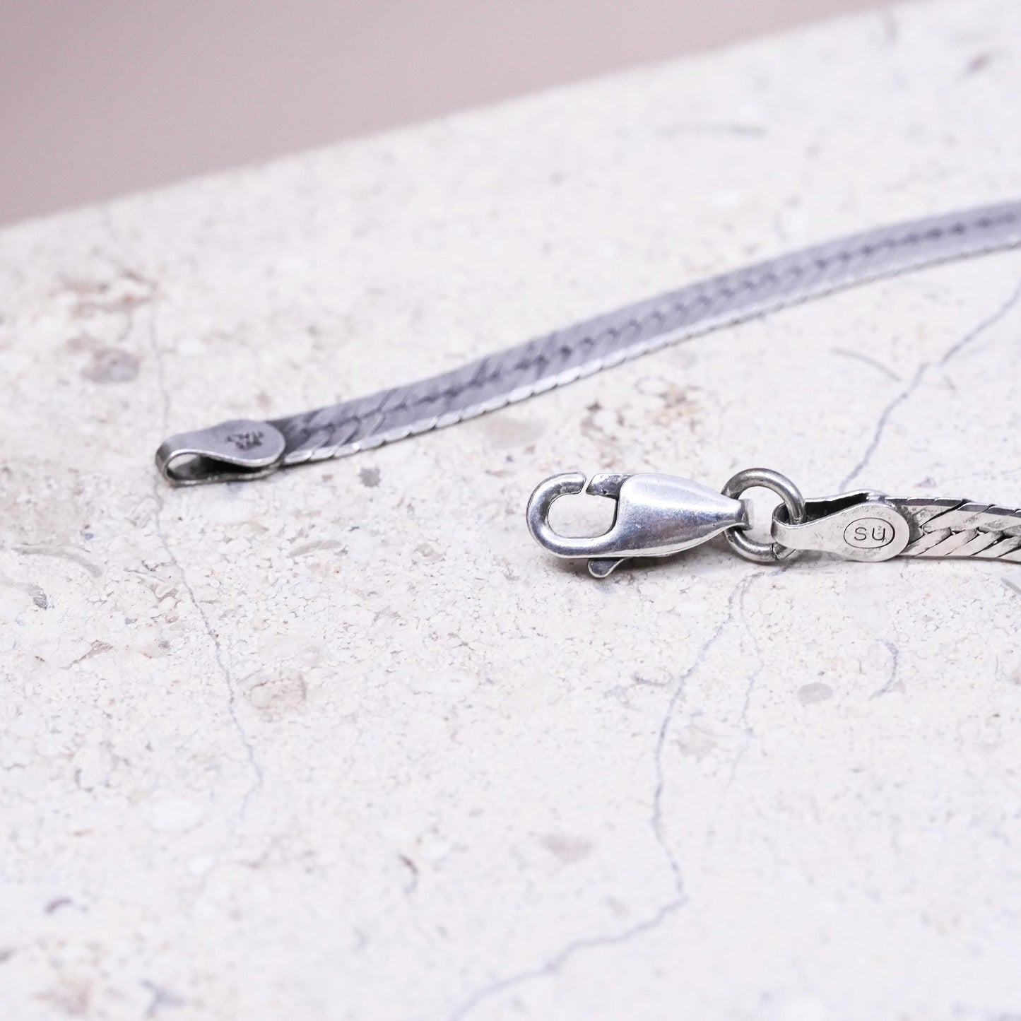 30", vintage Italian Sterling silver handmade necklace, 925 herringbone chain