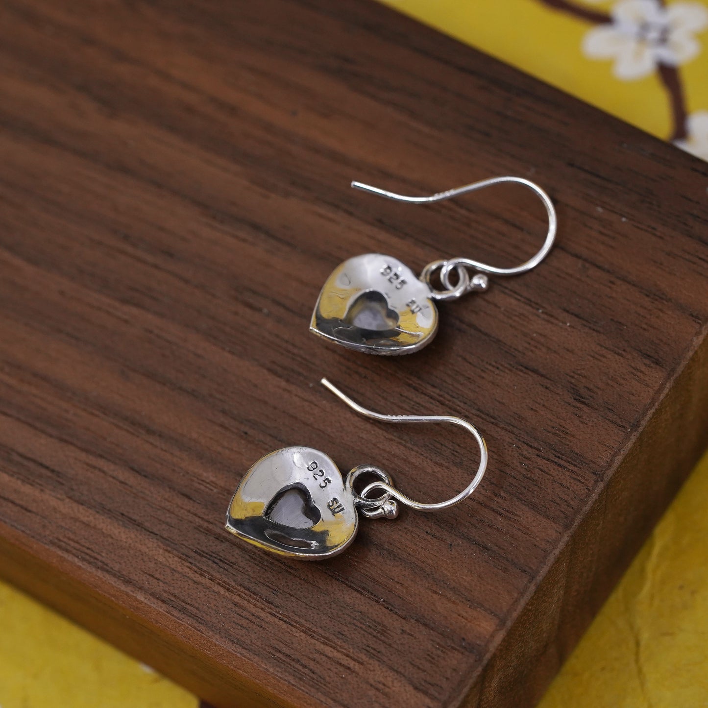 Sterling 925 silver handmade earrings with heart mother of pearl and Marcasite