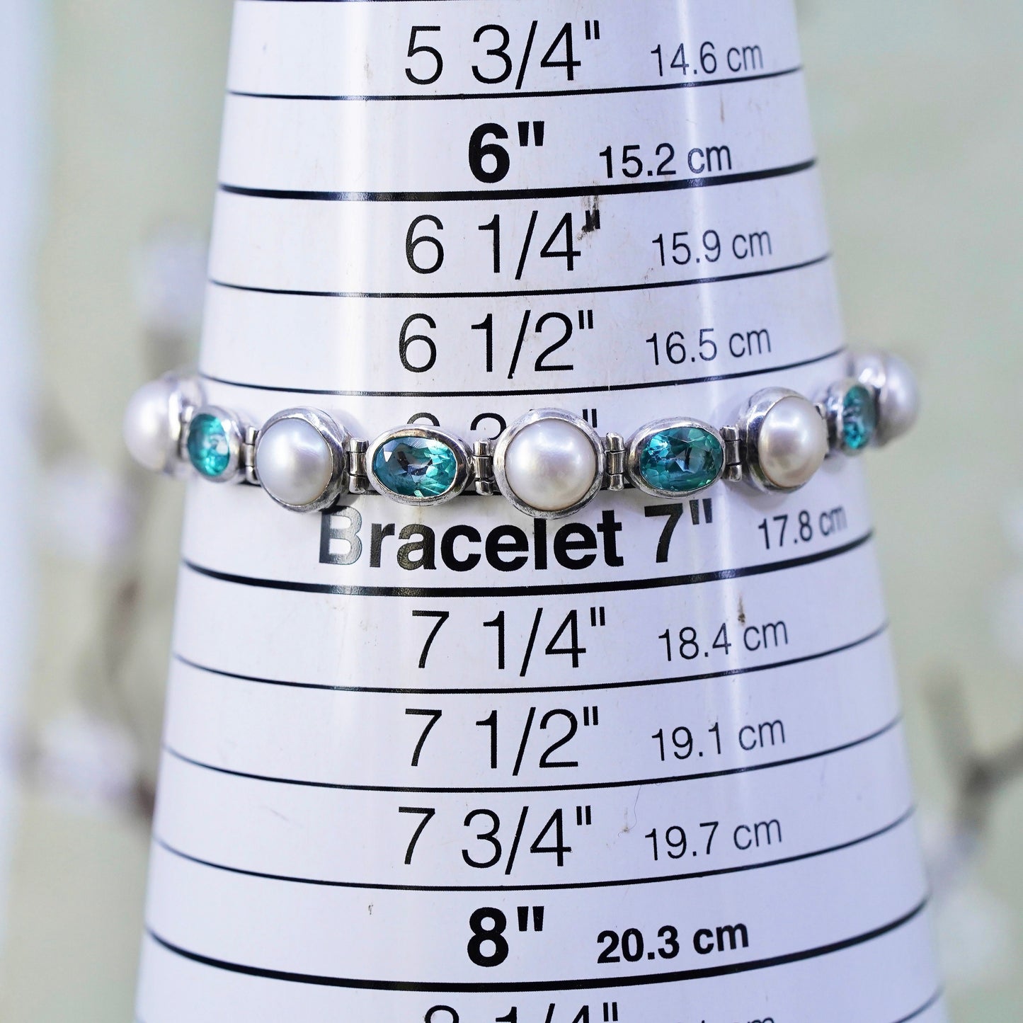 6.75", Vintage JCD Sterling silver tennis bracelet, 925 chain with topaz pearl