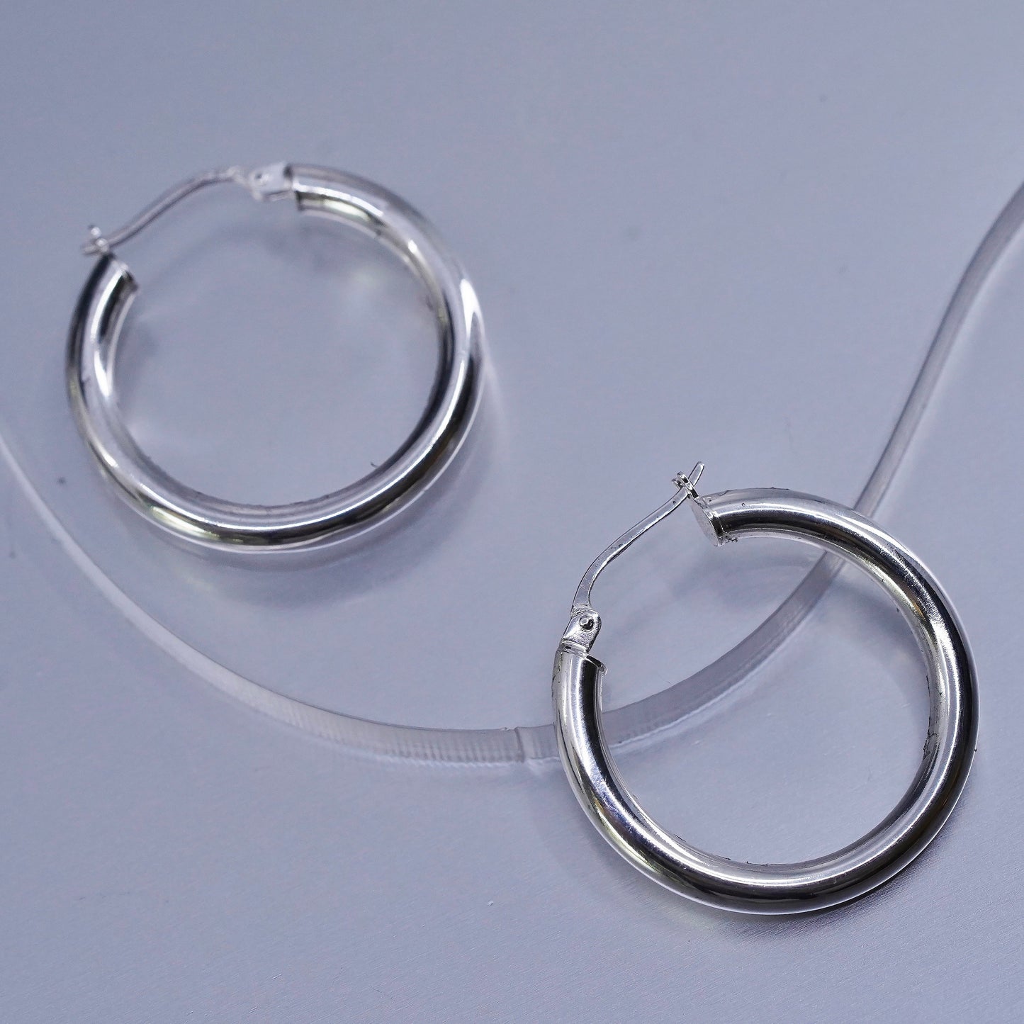 1”, vintage Italy Sterling silver handmade earrings, 925 bold hoops