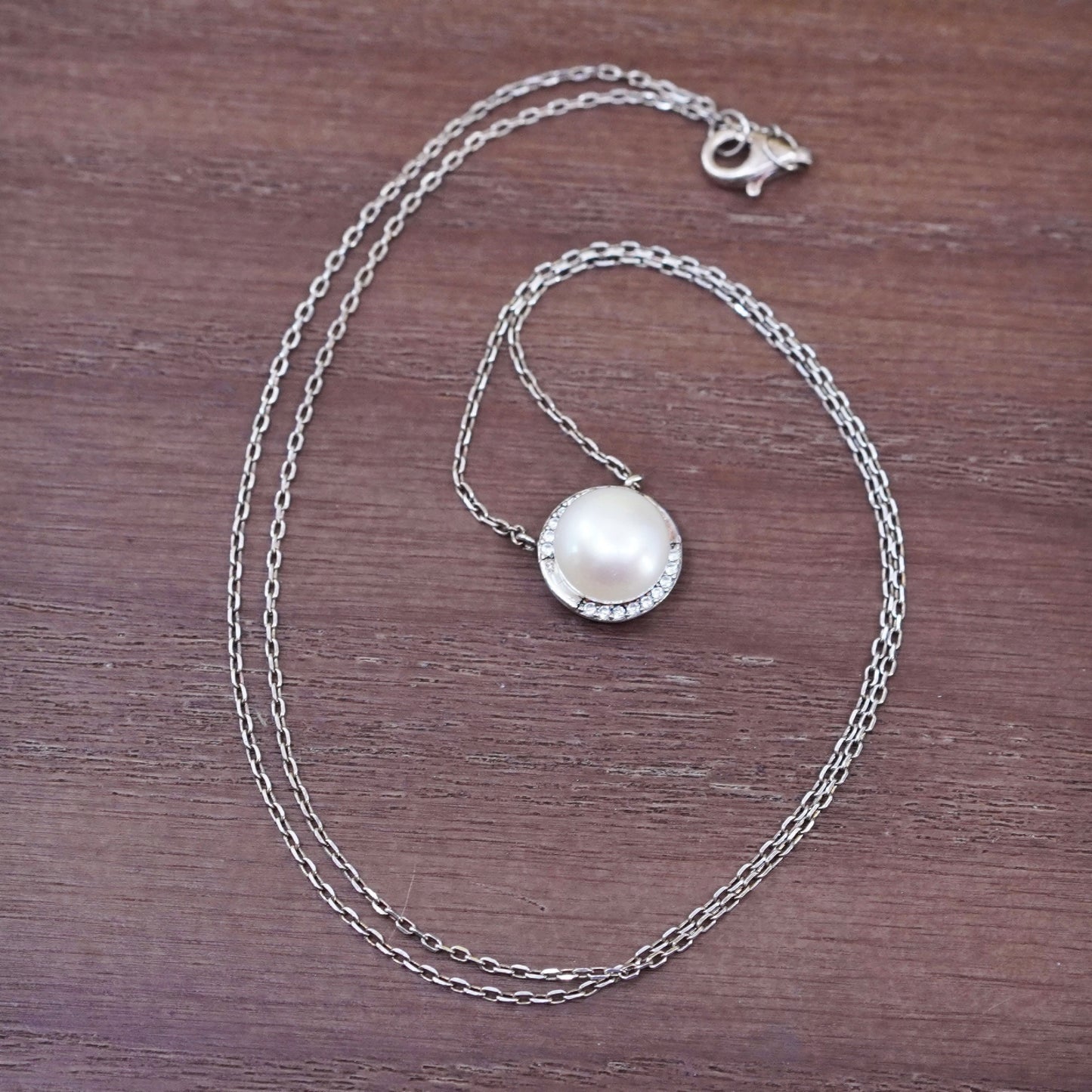 18” sterling silver handmade necklace, 925 circle chain with pearl pendant