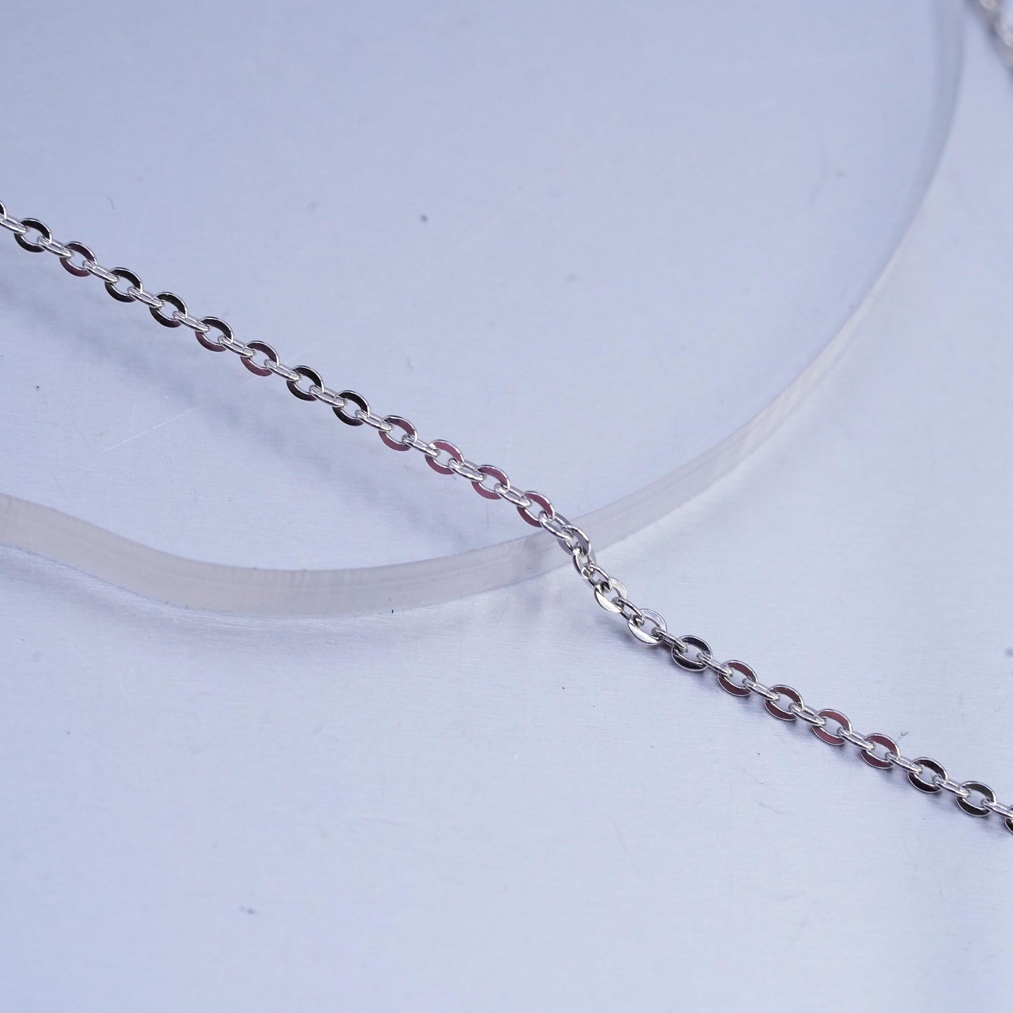 17+1" 1.6mm, vintage Italian Sterling 925 silver flatten circle chain necklace