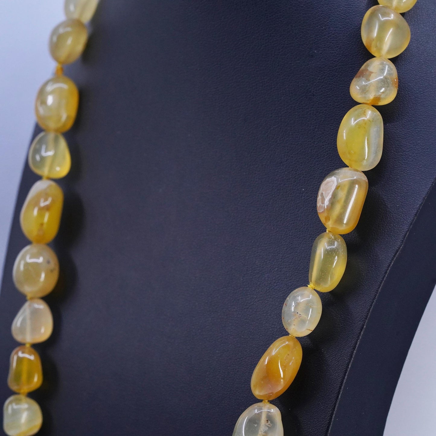 26", Vintage handmade yellow agate nugget necklace
