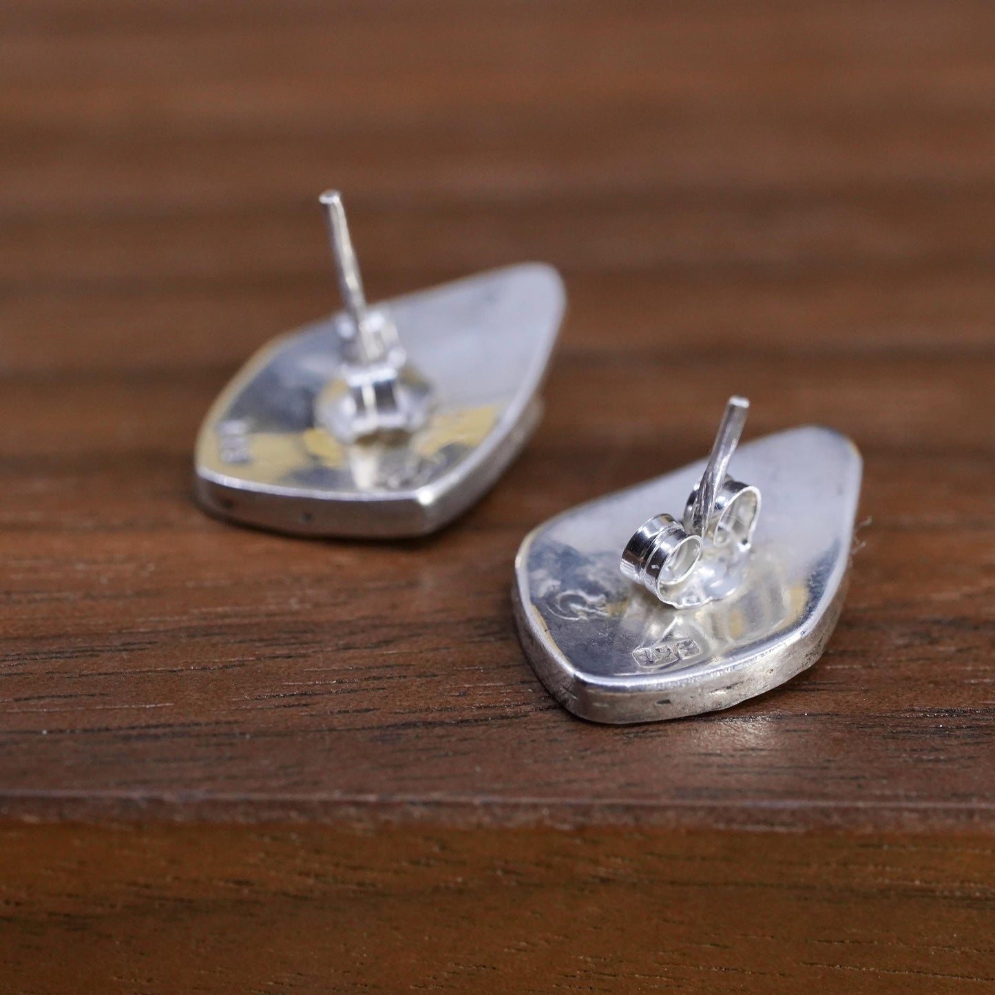 Native American southwestern Sterling 925 silver textured studs earrings jade