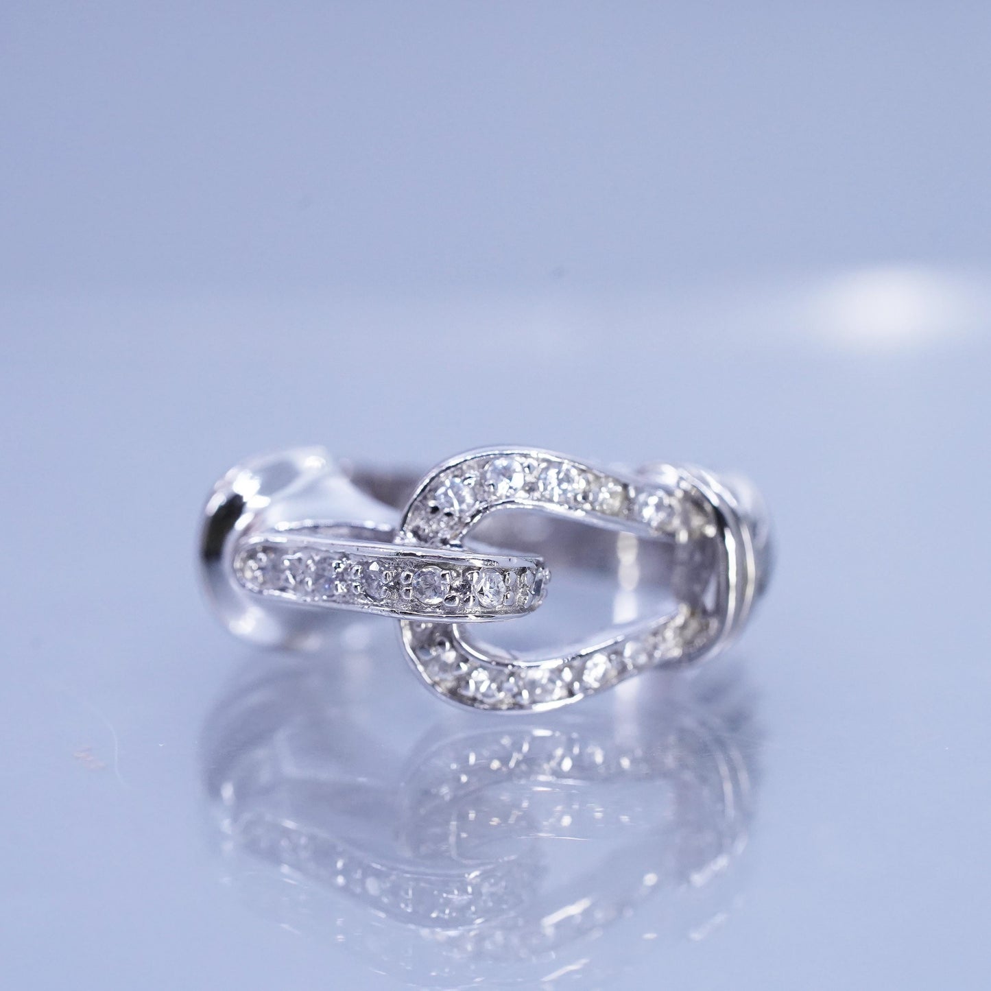 Size 7, vintage Sterling 925 silver textured belt ring with cluster cz