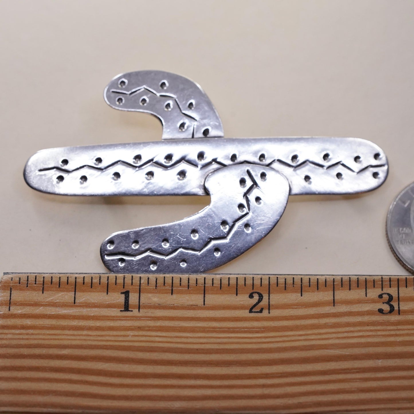 Vintage Mexican Sterling 925 silver Handmade huge cactus brooch pin