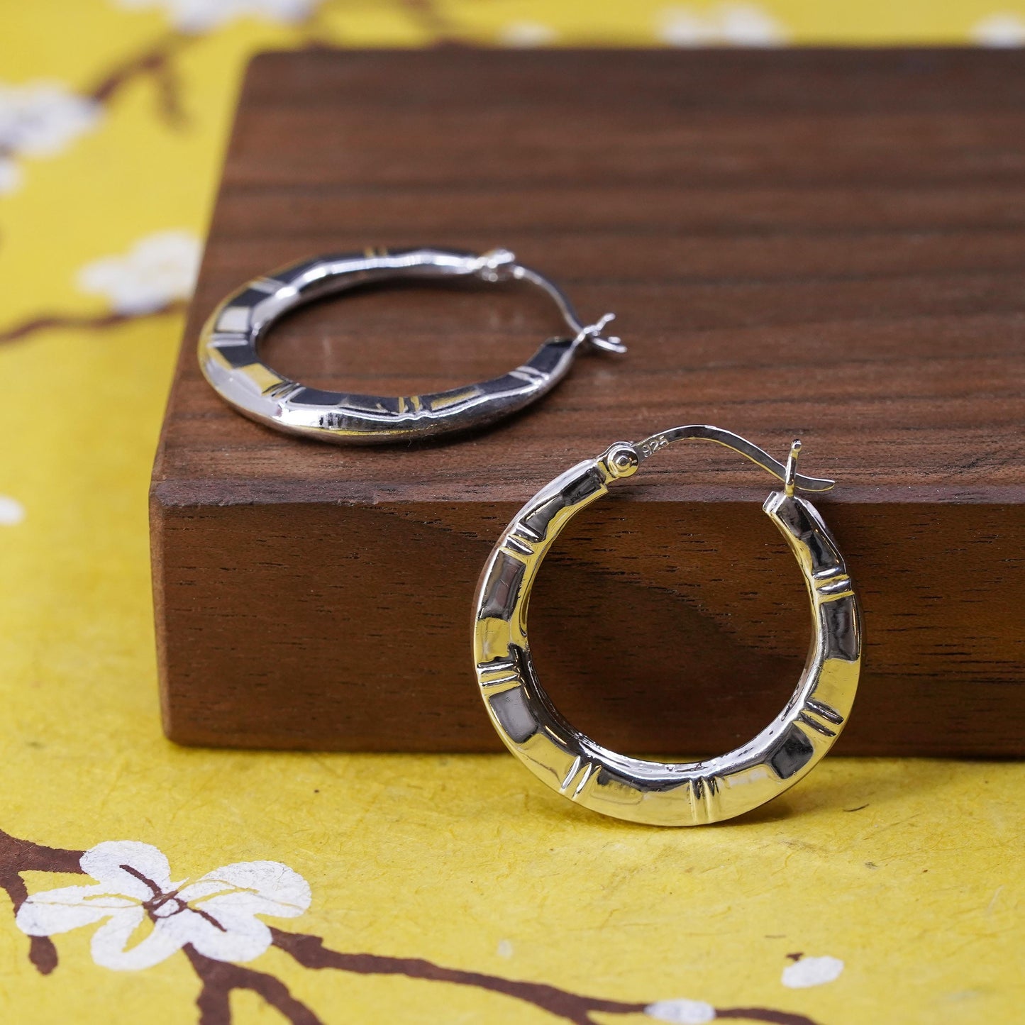 1”, Vintage Sterling silver handmade earrings, 925 silver hoops