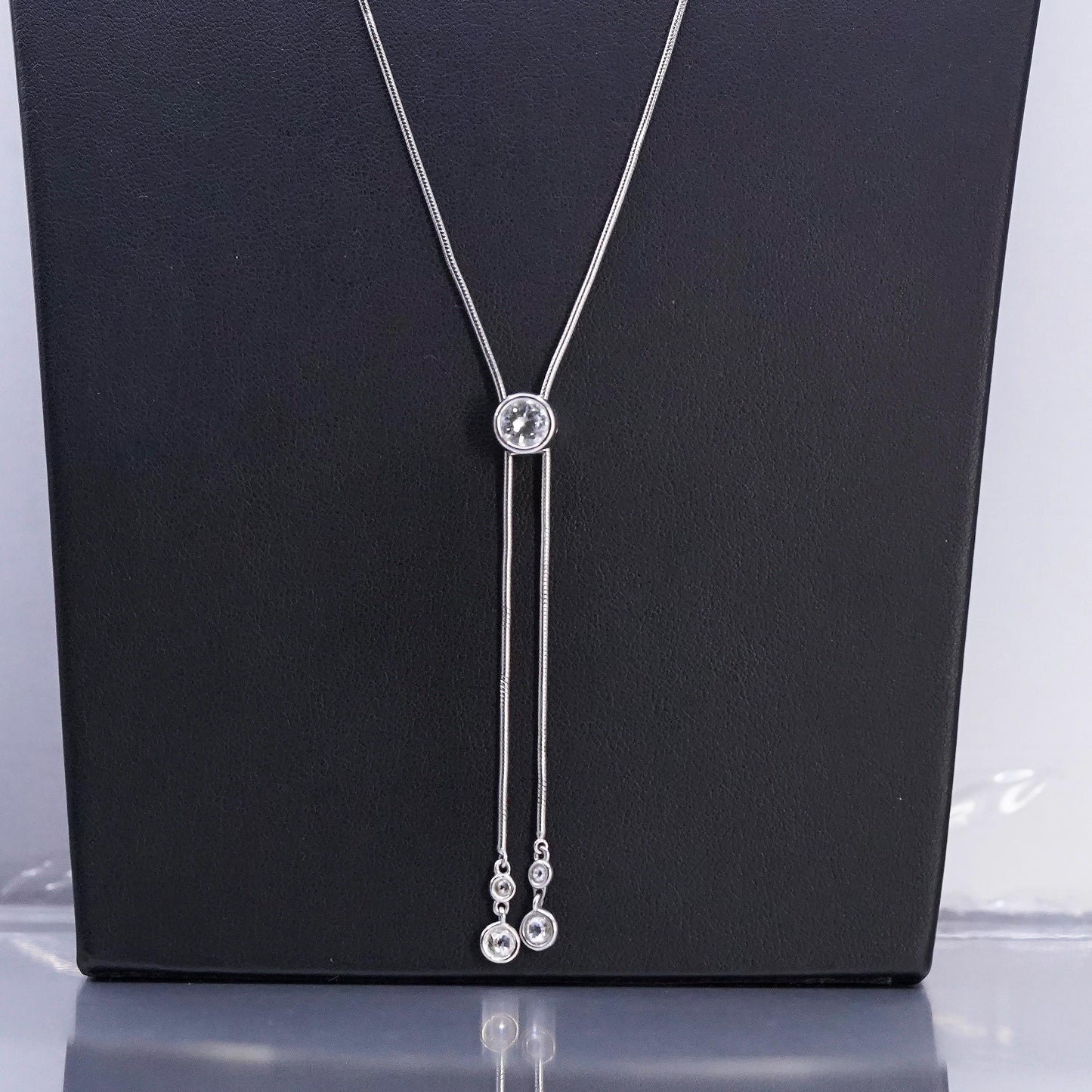 size adjustable up to 24", Sterling 925 silver snake chain necklace cz pendant