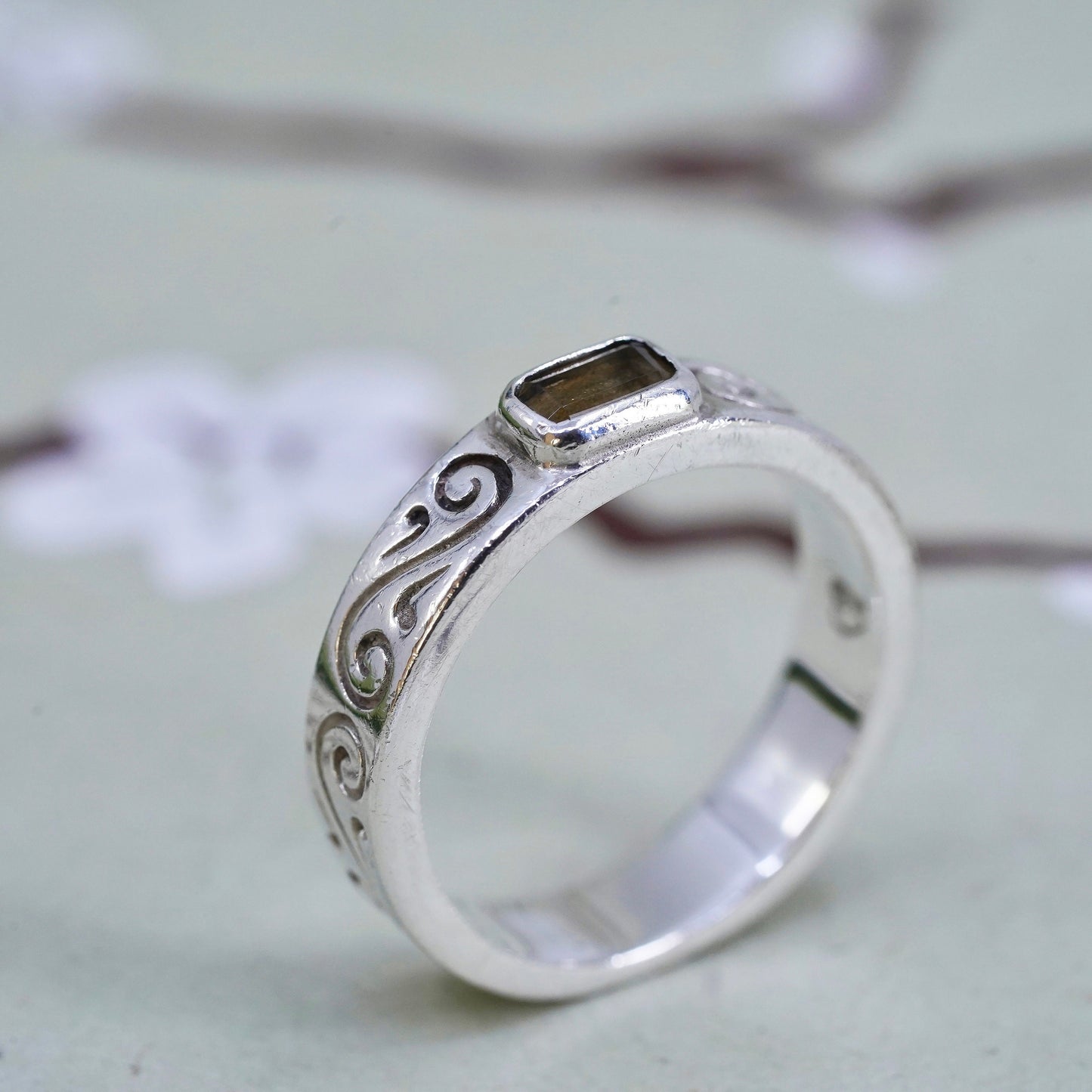 Size 7, Brighton Sayan Sterling 925 silver stackable ring with smoky quartz