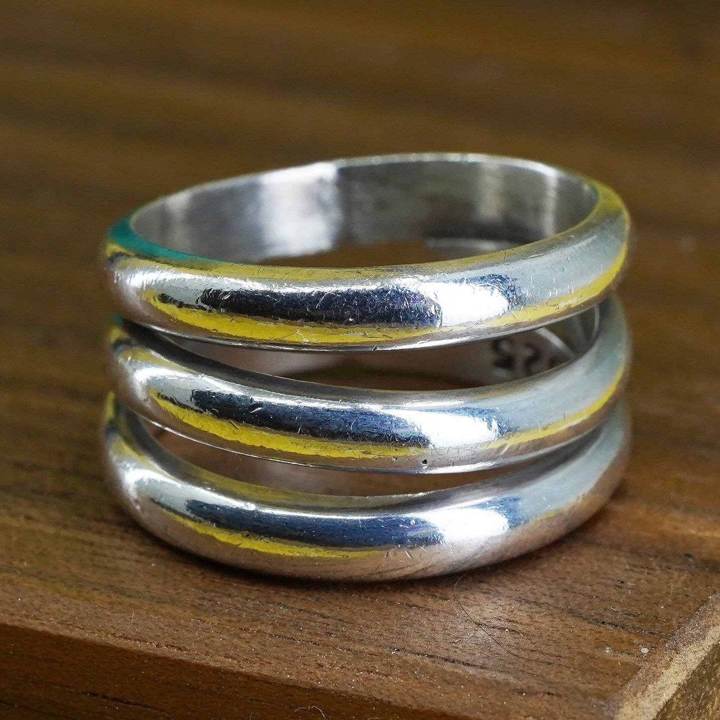 size 6.5, vintage Mexican Sterling silver handmade ring, 925 wide ribbed band