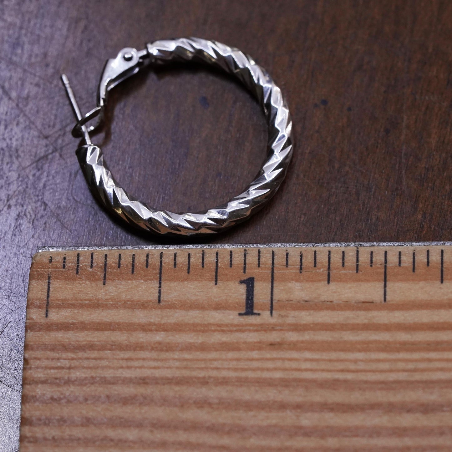 1", Vintage sterling silver loop single earring, textured primitive hoop