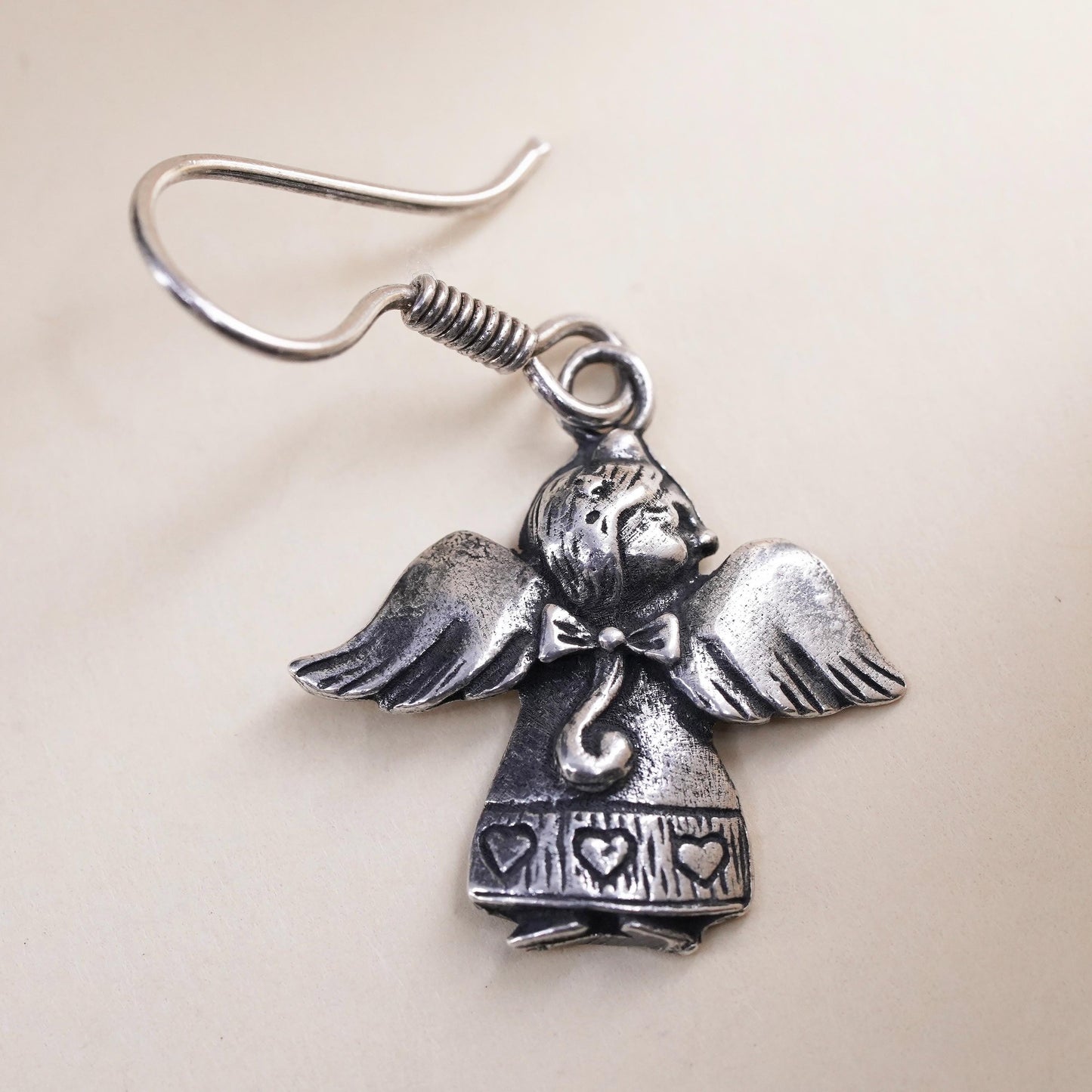 Vintage Sterling silver handmade pendant, 925 angel single earring