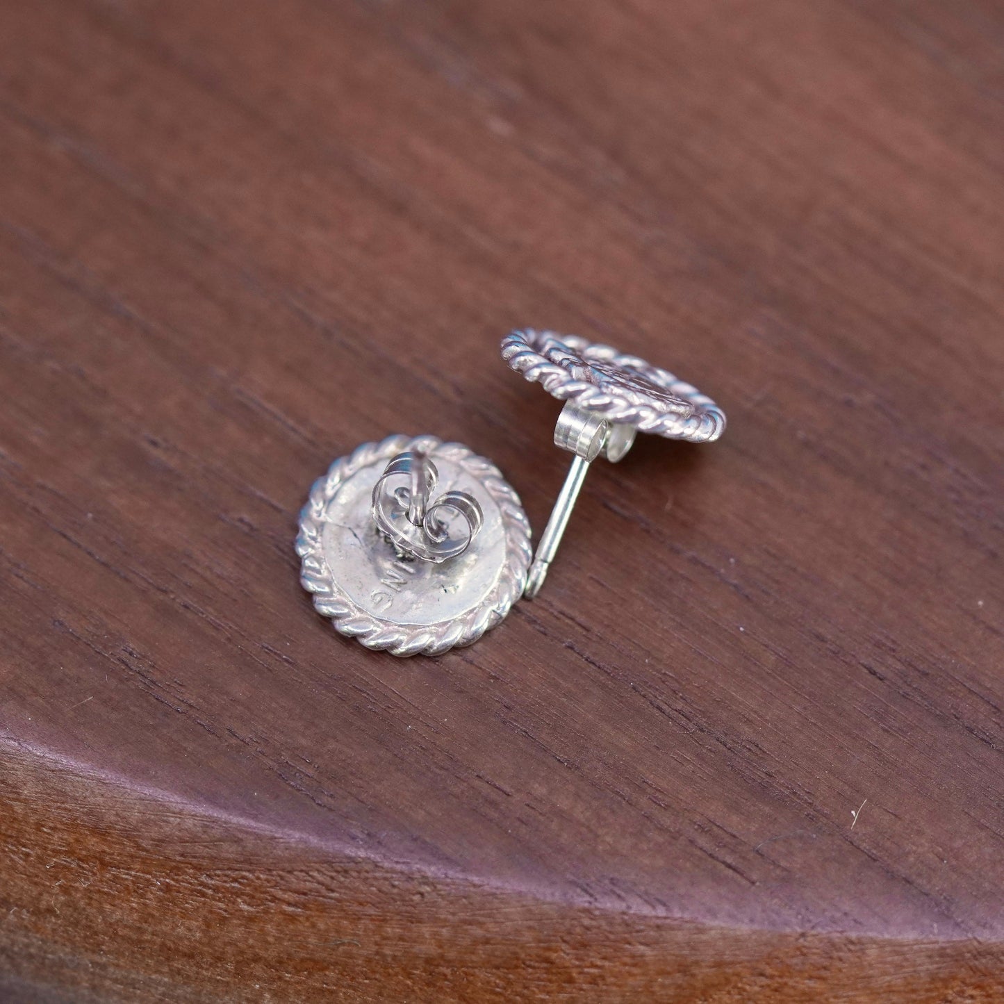 southwestern Sterling silver handmade earrings, 925 squirrel embossed studs