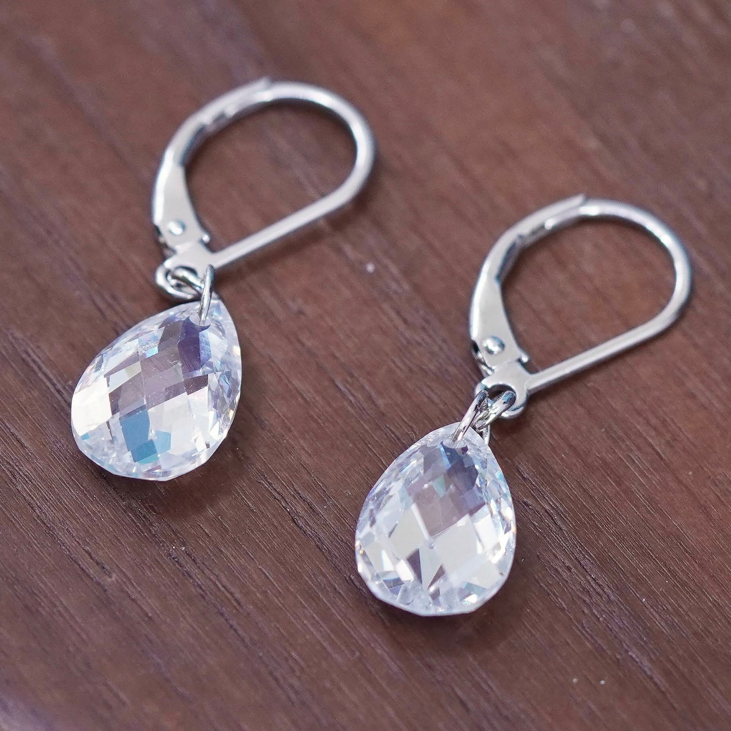 Vintage Sterling 925 silver handmade earrings with teardrop crystal
