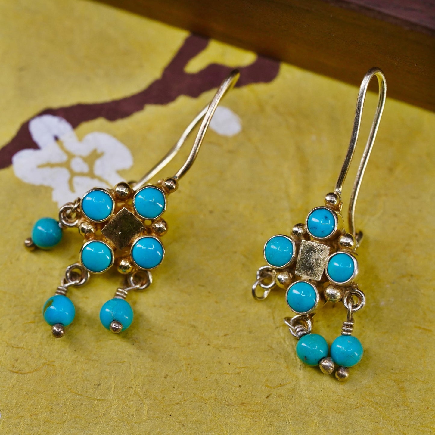 Southwestern gold plated Sterling 925 silver handmade earrings turquoise beads