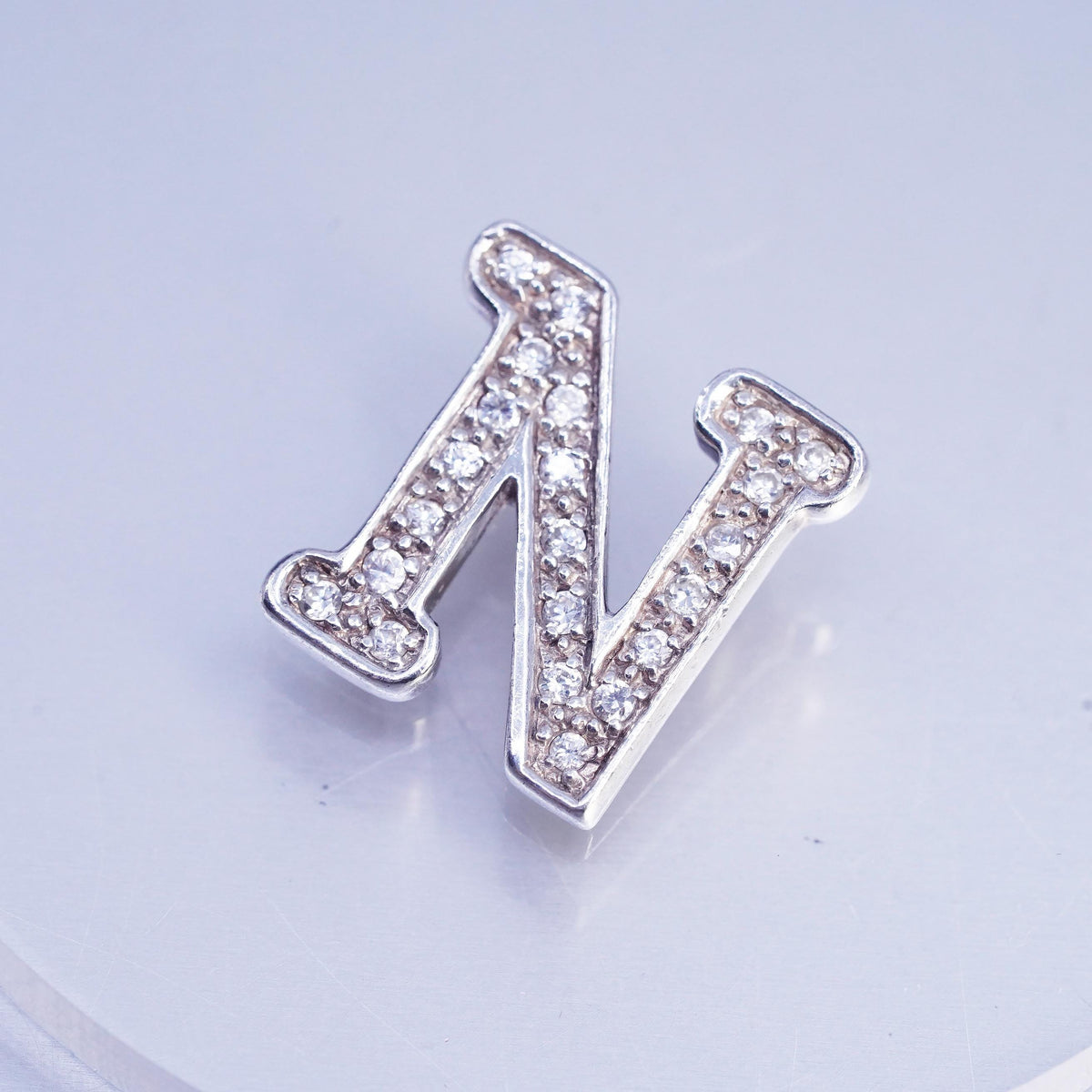 Vintage Sterling silver 925 handmade cluster CZ Crystal pendant charm letter N